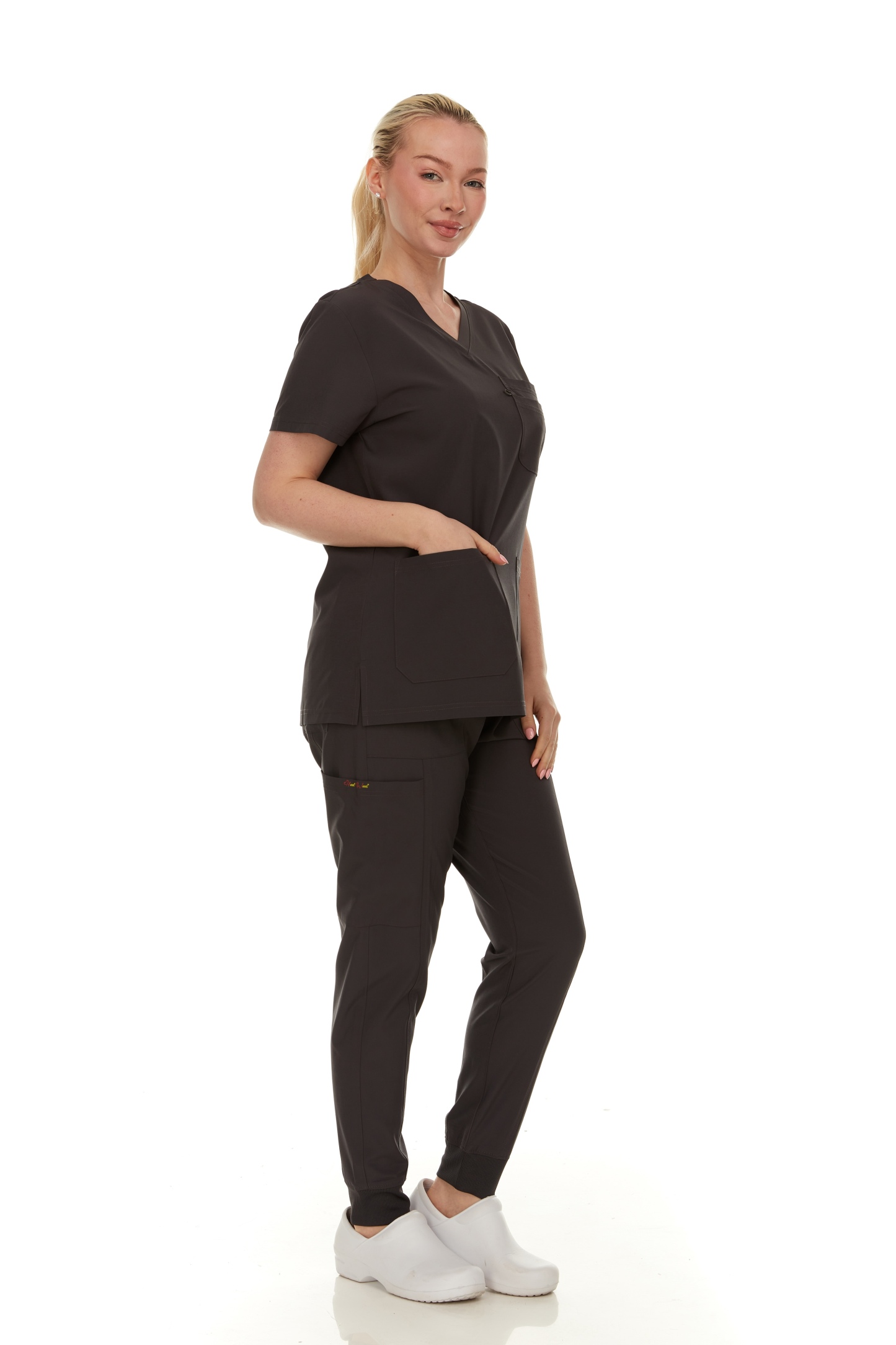  Scrubs for Women Set - V-Neck Top & Cargo Pants with Pockets - Cotton Fabric