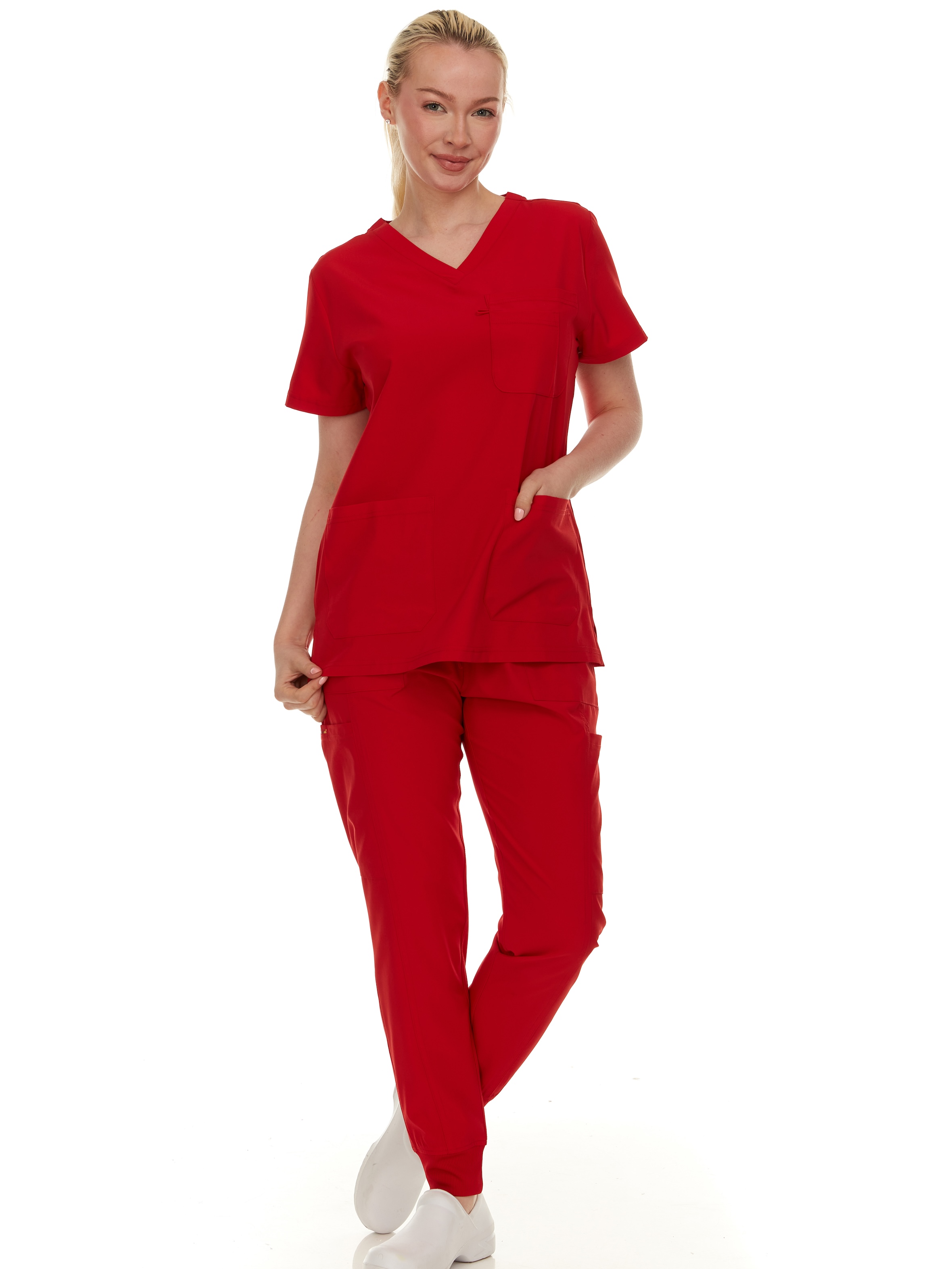  Scrubs for Women Set - V-Neck Top & Cargo Pants with Pockets - Cotton Fabric