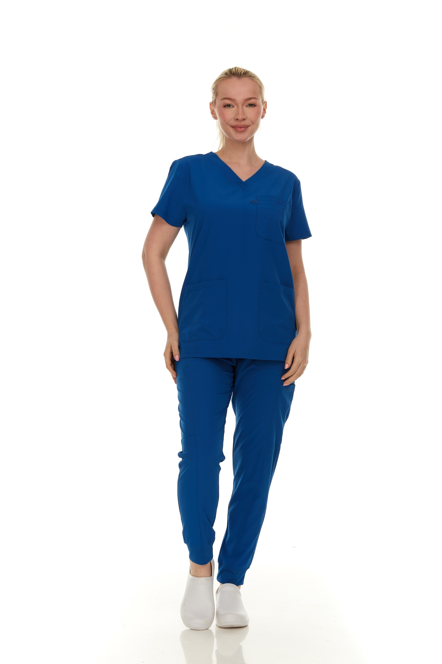  Scrubs for Women Set - V-Neck Top & Cargo Pants with Pockets - Cotton Fabric