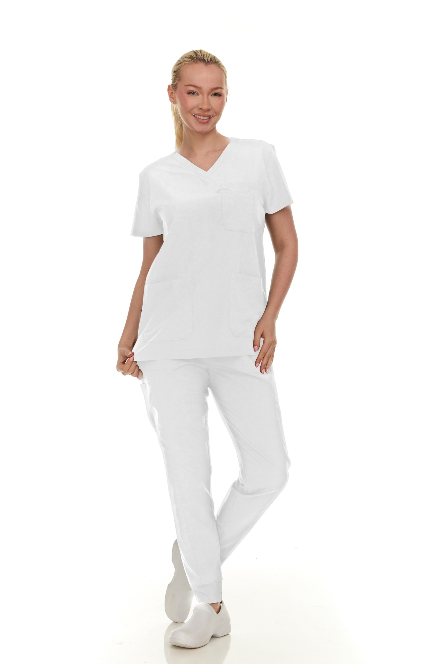  Scrubs for Women Set - V-Neck Top & Cargo Pants with Pockets - Cotton Fabric