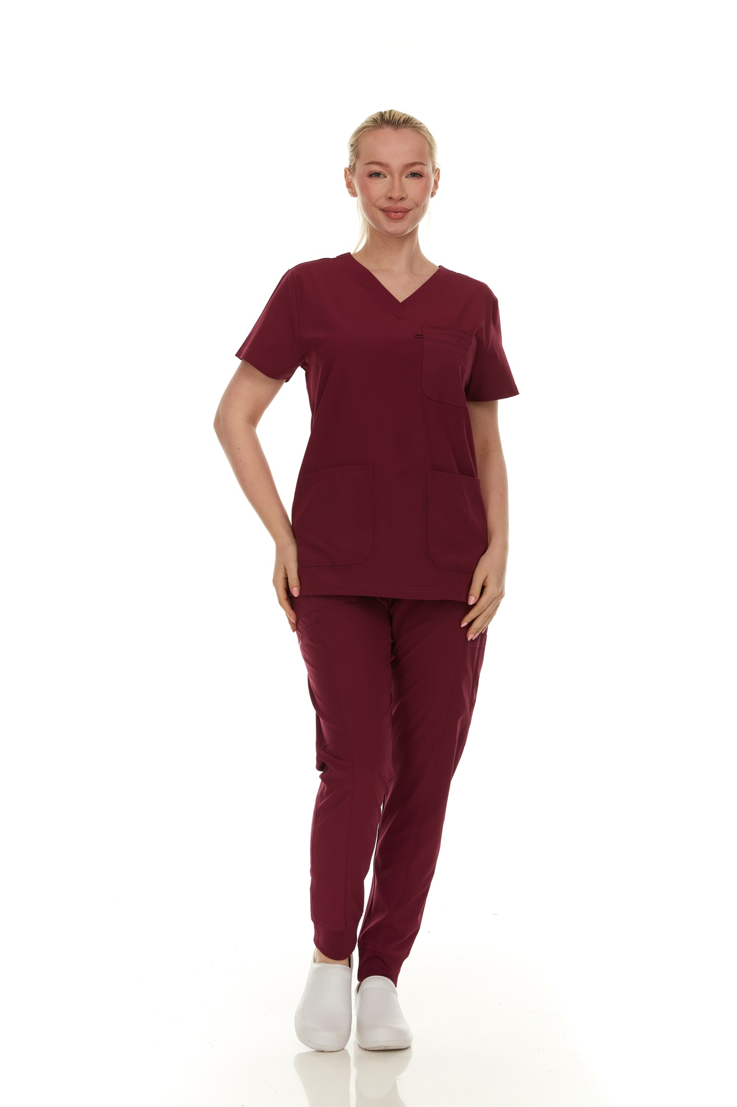  Scrubs for Women Set - V-Neck Top & Cargo Pants with Pockets - Cotton Fabric