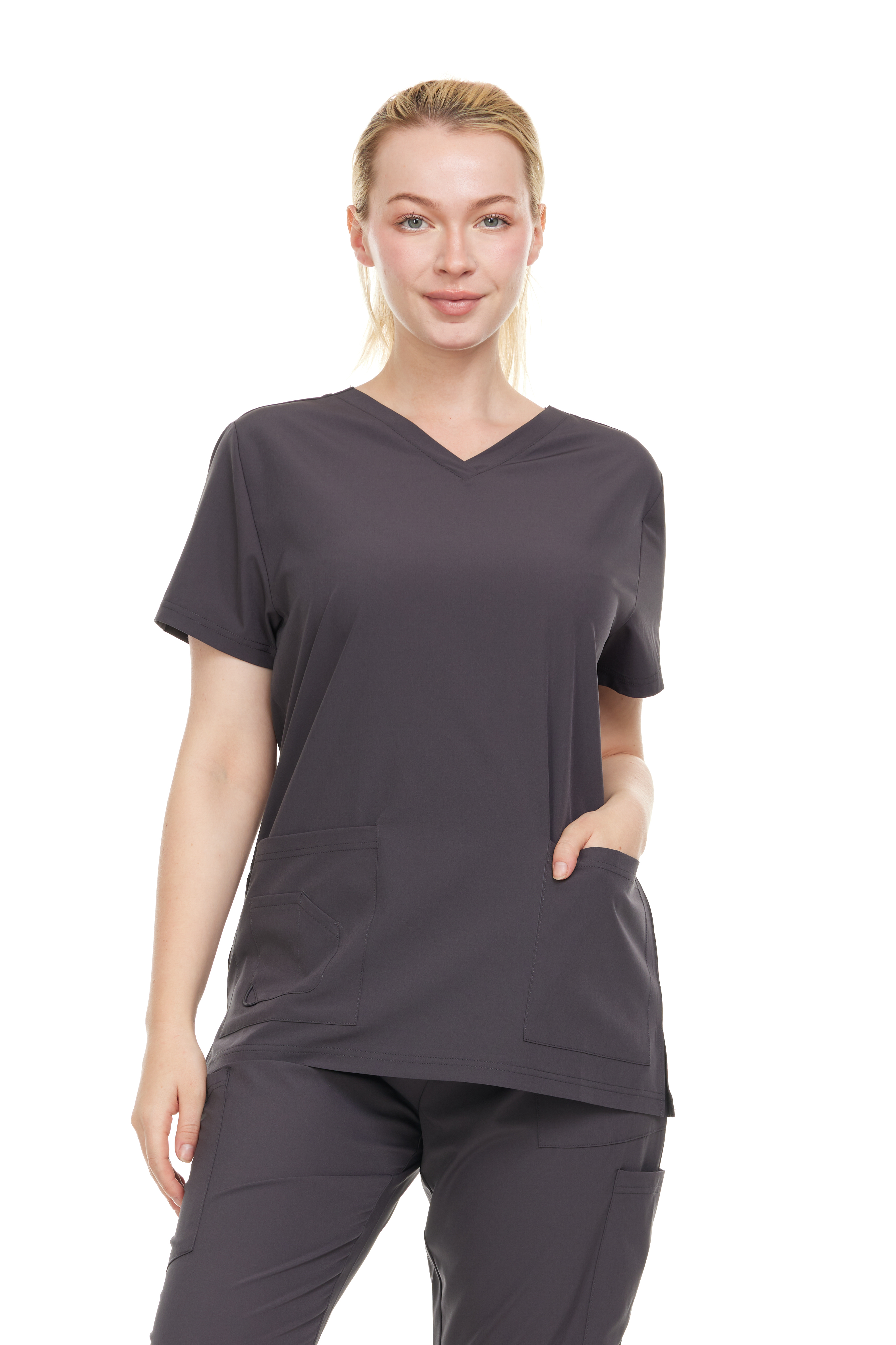 HEAL+WEAR Women’s Scrub Top V-Neck Classic Fit with 2 Front Pockets – 4-Way Stretch - Soft Stretch Medical Uniform Workwear for Nurses, Doctors, and Healthcare Professionals
