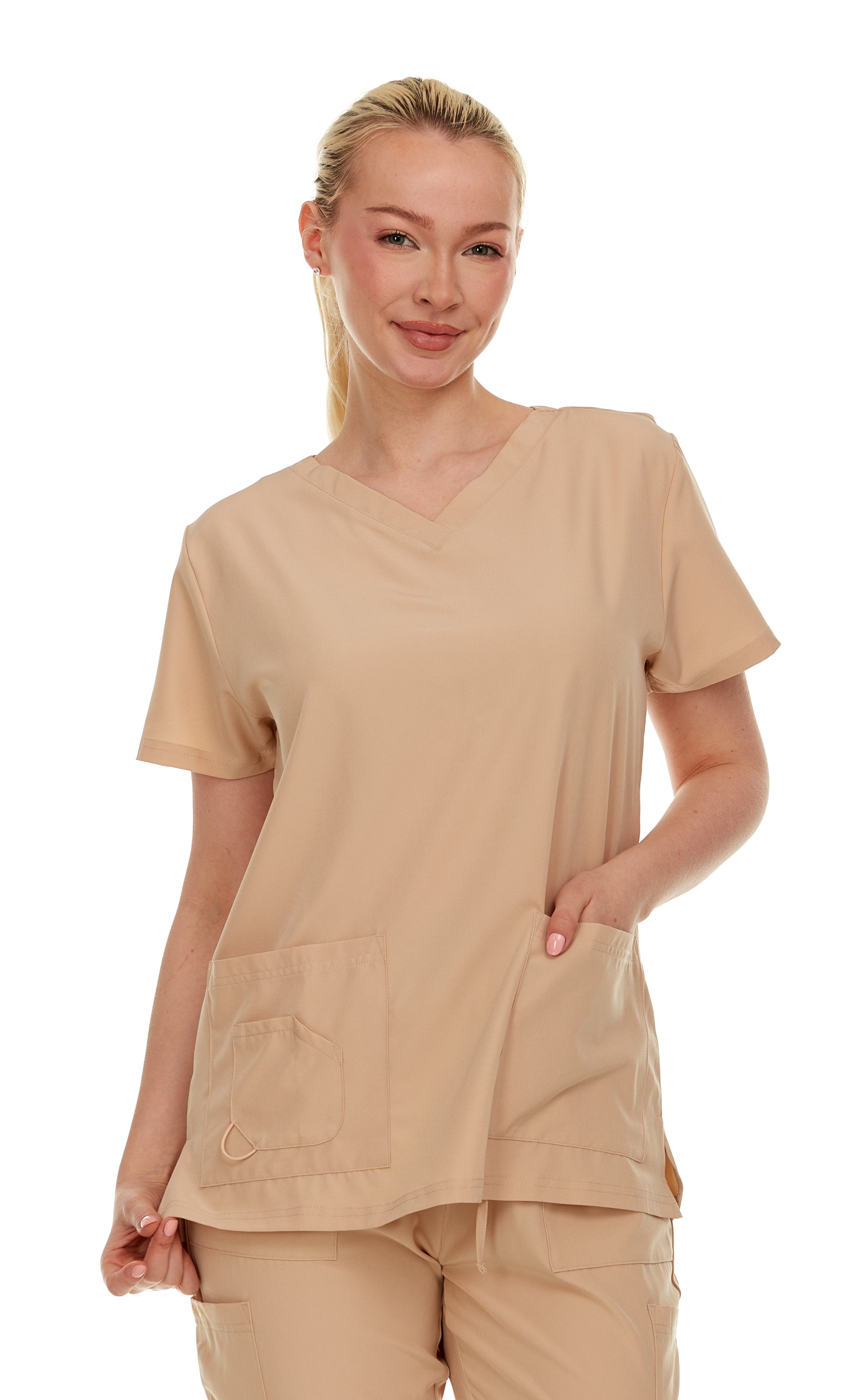 HEAL+WEAR Women’s Scrub Top V-Neck Classic Fit with 2 Front Pockets – 4-Way Stretch - Soft Stretch Medical Uniform Workwear for Nurses, Doctors, and Healthcare Professionals