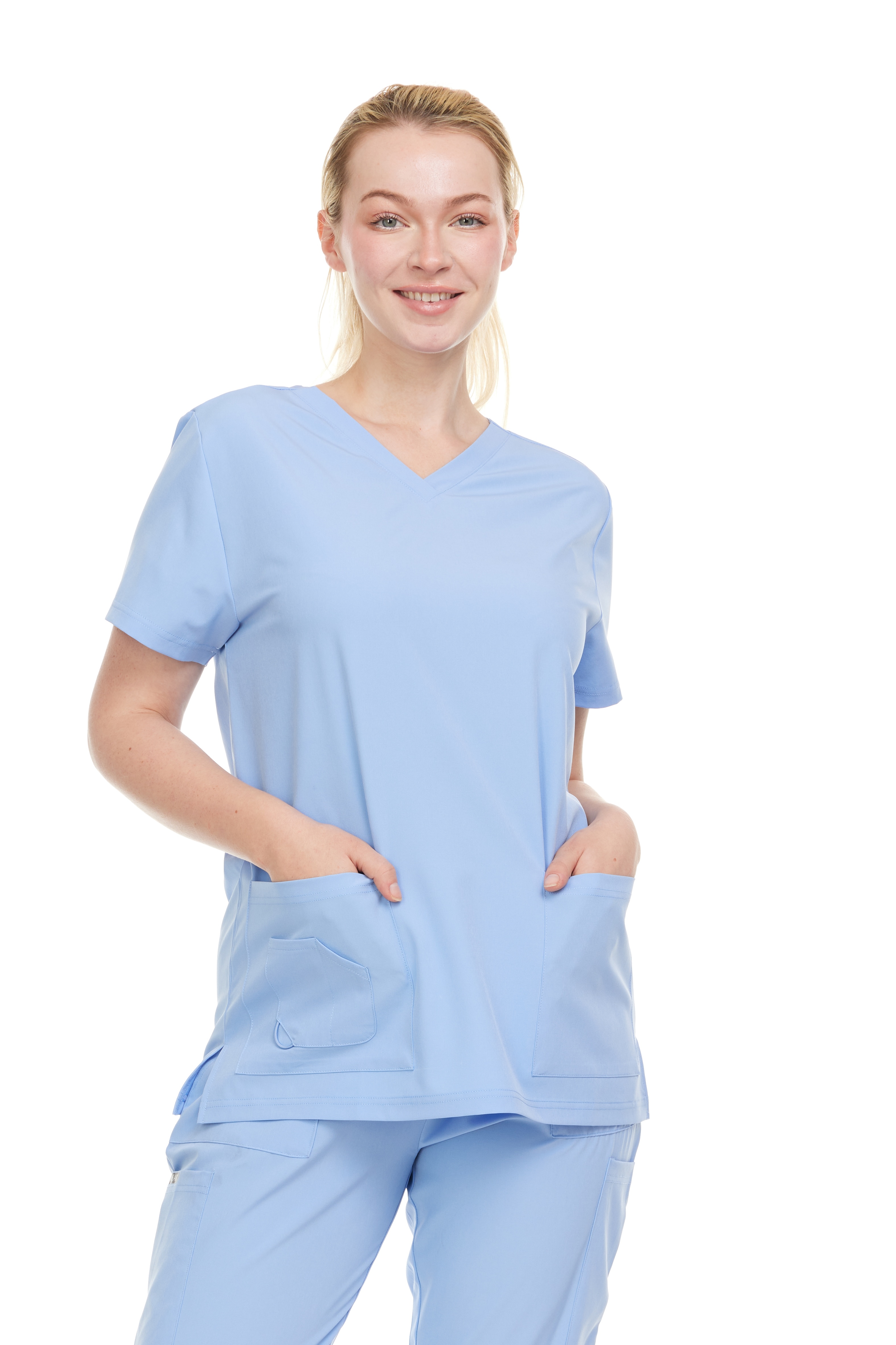 HEAL+WEAR Women’s Scrub Top V-Neck Classic Fit with 2 Front Pockets – 4-Way Stretch - Soft Stretch Medical Uniform Workwear for Nurses, Doctors, and Healthcare Professionals