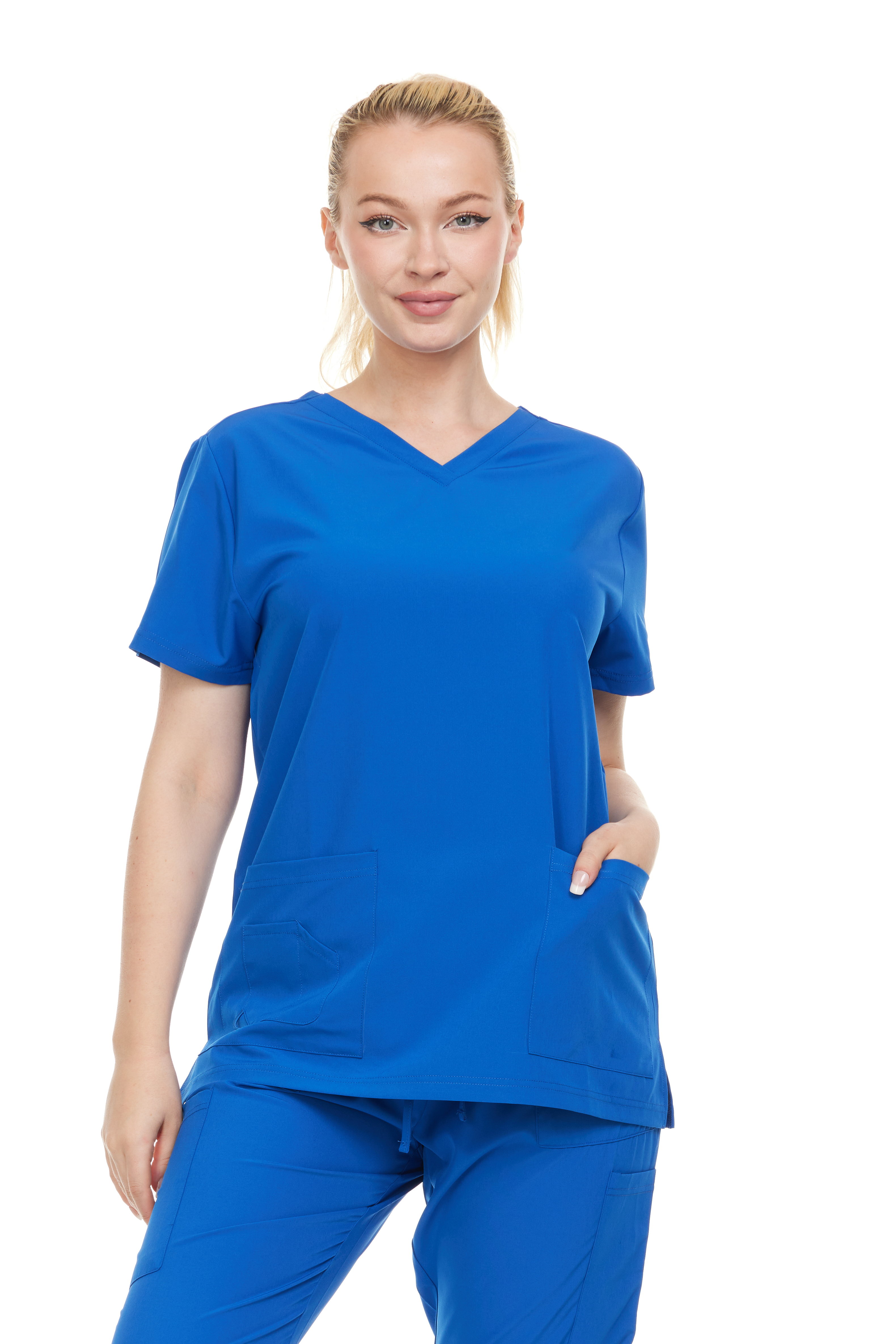 HEAL+WEAR Women’s Scrub Top V-Neck Classic Fit with 2 Front Pockets – 4-Way Stretch - Soft Stretch Medical Uniform Workwear for Nurses, Doctors, and Healthcare Professionals