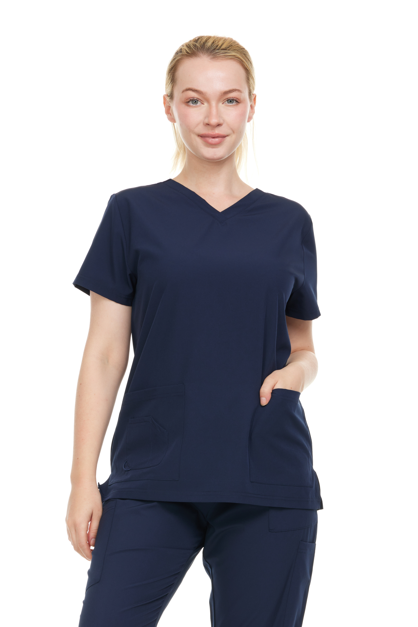 HEAL+WEAR Women’s Scrub Top V-Neck Classic Fit with 2 Front Pockets – 4-Way Stretch - Soft Stretch Medical Uniform Workwear for Nurses, Doctors, and Healthcare Professionals