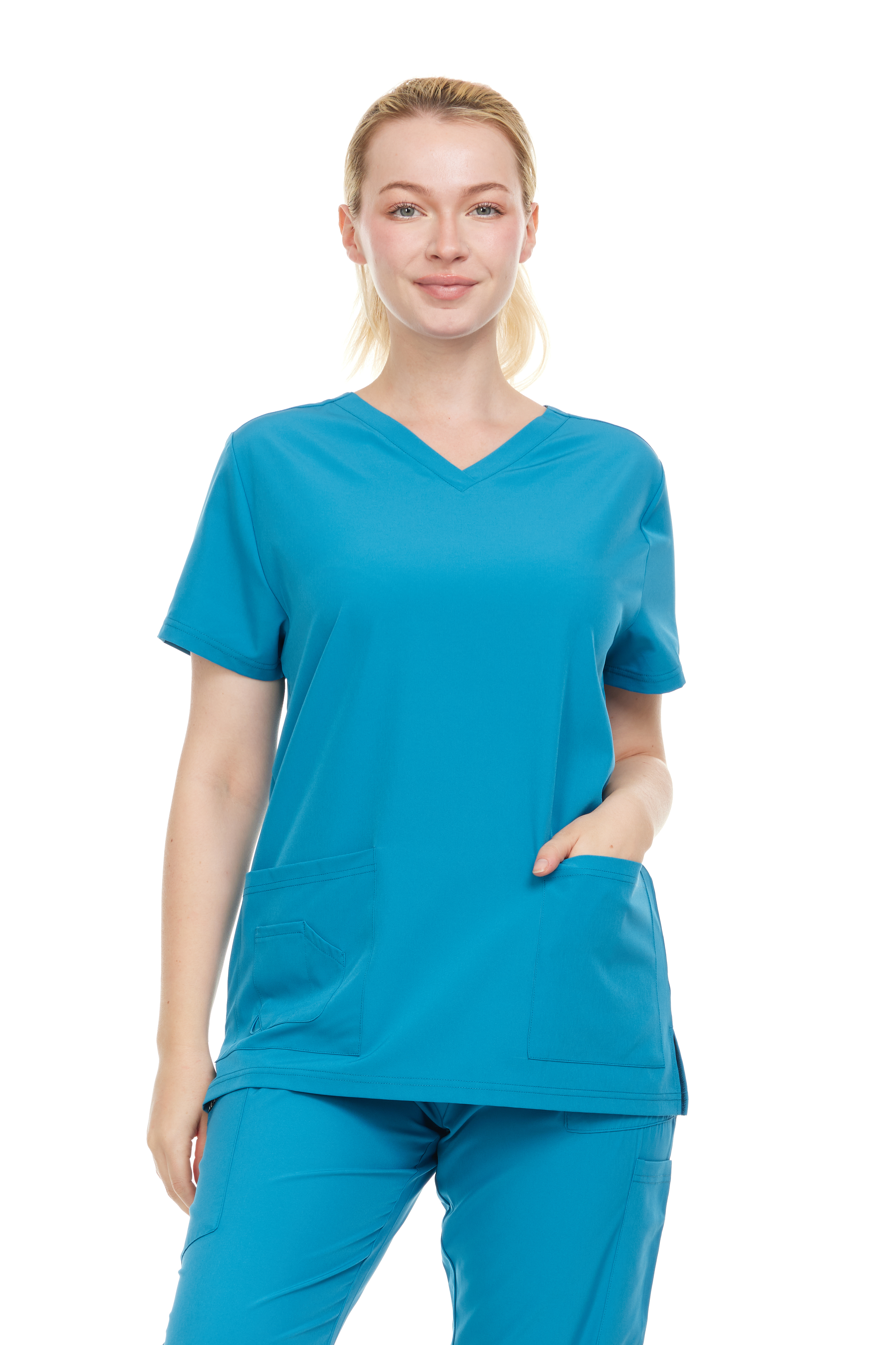 HEAL+WEAR Women’s Scrub Top V-Neck Classic Fit with 2 Front Pockets – 4-Way Stretch - Soft Stretch Medical Uniform Workwear for Nurses, Doctors, and Healthcare Professionals
