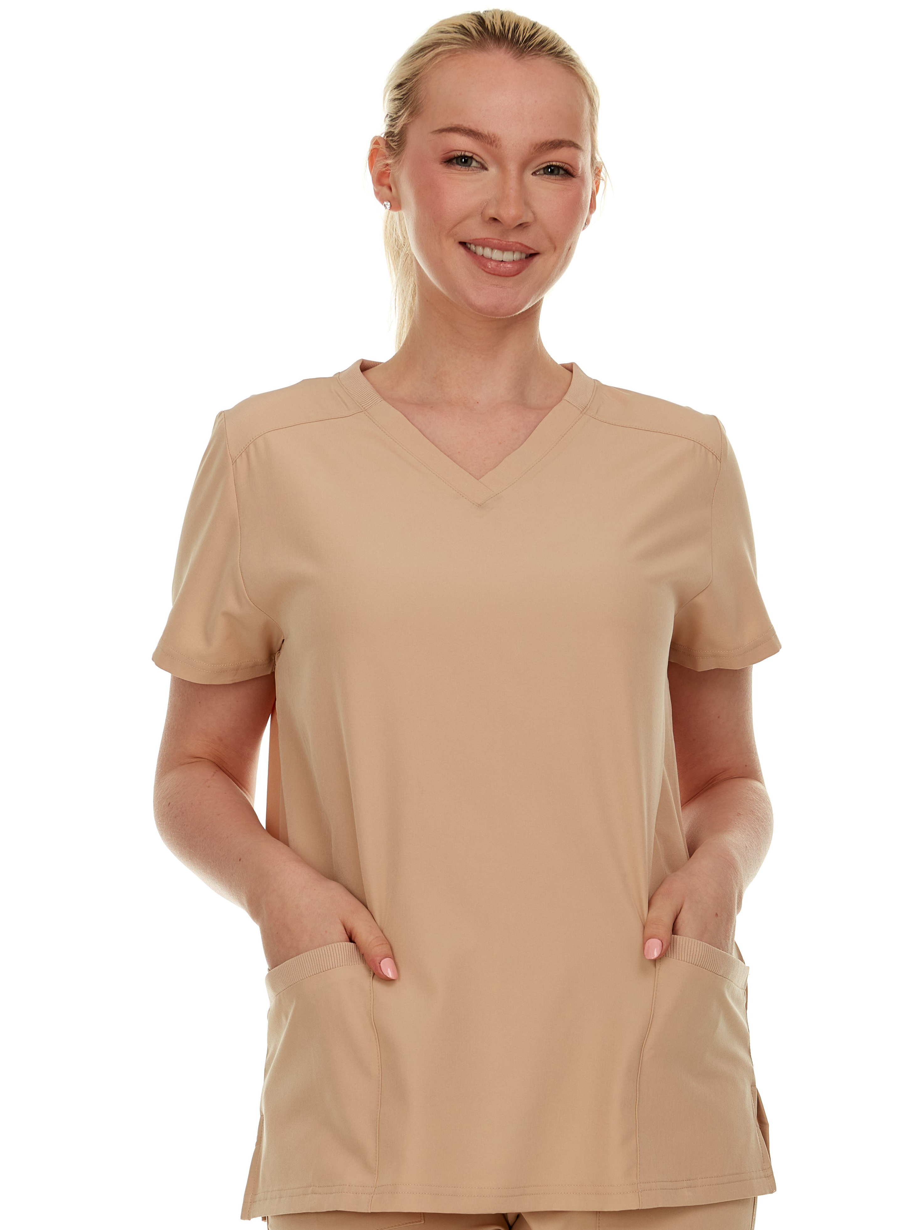 HEAL+WEAR Women's V-Neck Stretch Medical Scrub Top with 2 Utility Pockets – 4-Way Stretch - Soft, Breathable & Professional Fit