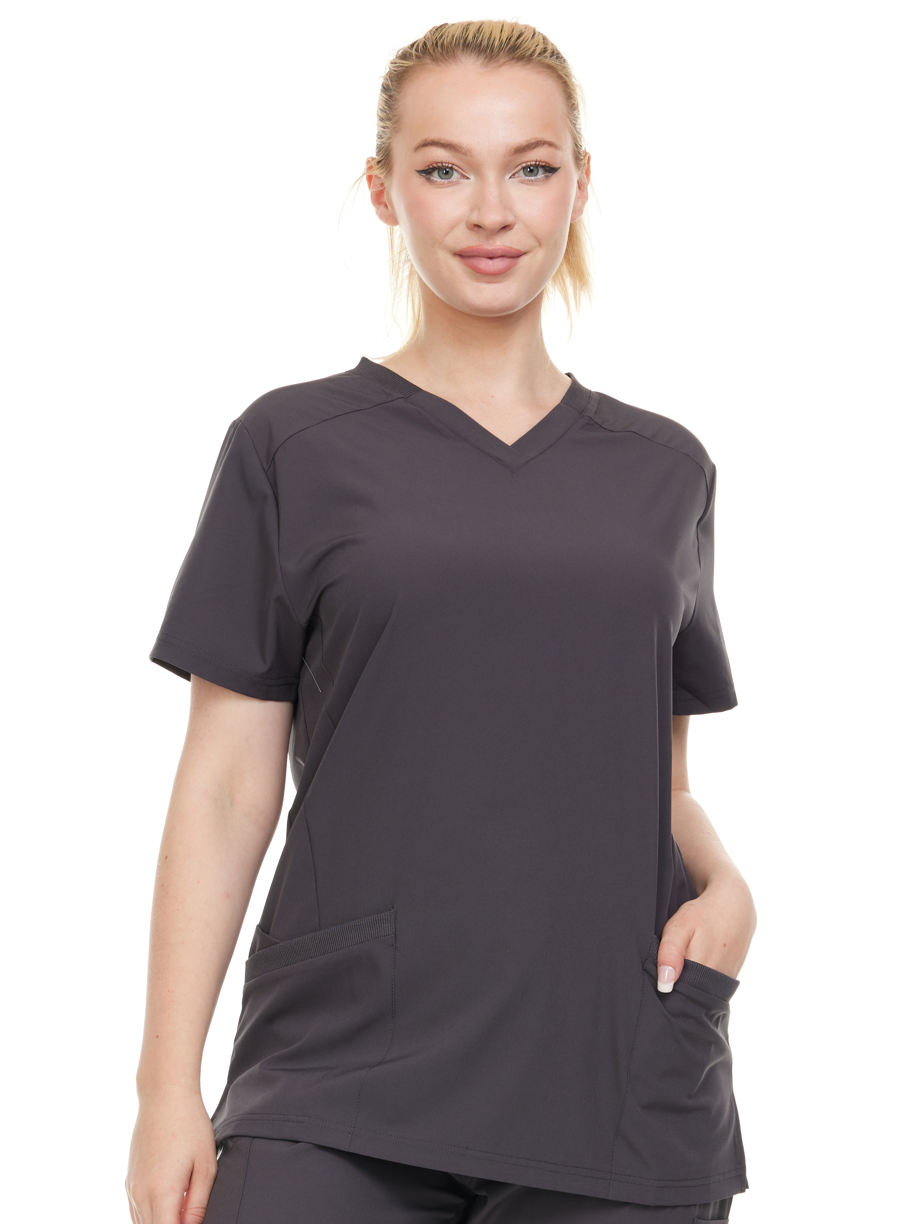 HEAL+WEAR Women's V-Neck Stretch Medical Scrub Top with 2 Utility Pockets – 4-Way Stretch - Soft, Breathable & Professional Fit