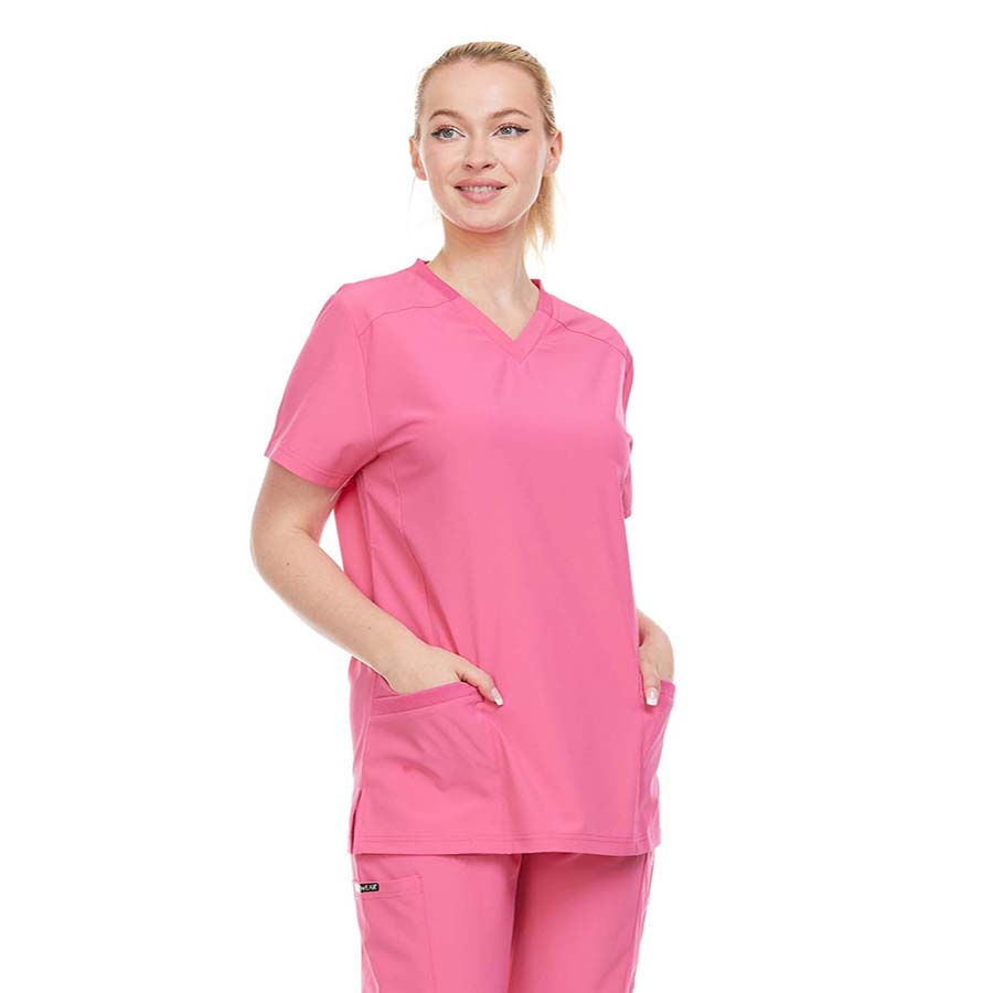 HEAL+WEAR Women's V-Neck Stretch Medical Scrub Top with 2 Utility Pockets – 4-Way Stretch - Soft, Breathable & Professional Fit