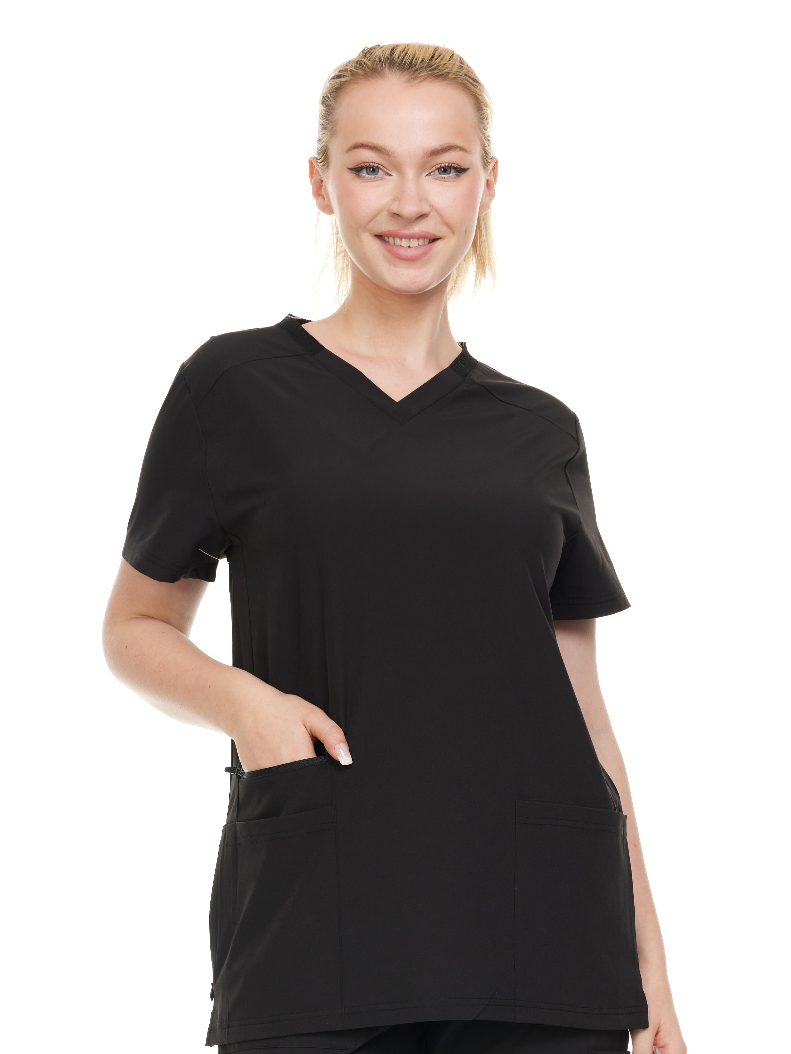 HEAL+WEAR Modern Women's V-Neck Scrub Top – Breathable 4-Way Stretch with Multi-Pocket Utility Design