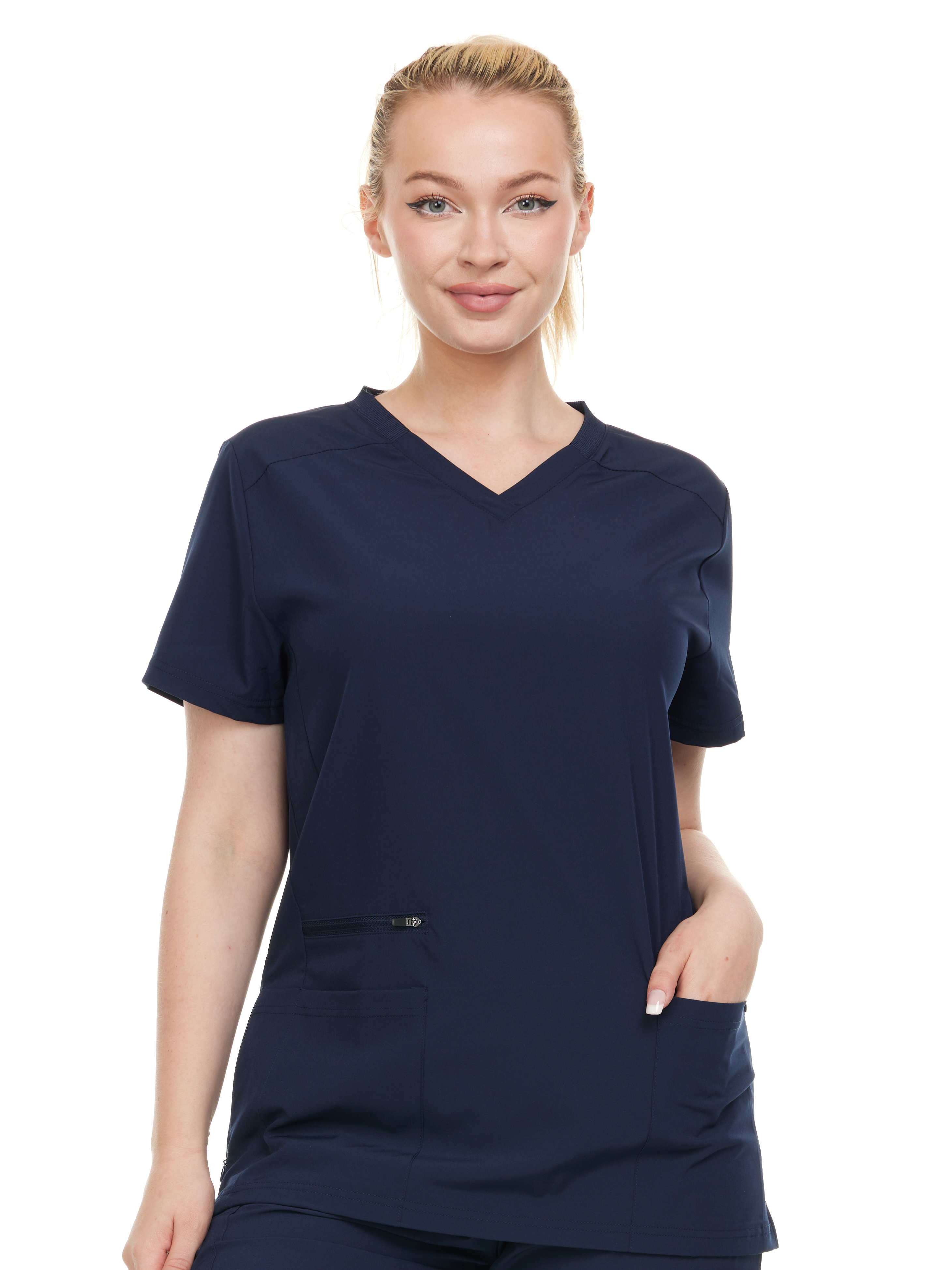 HEAL+WEAR Modern Women's V-Neck Scrub Top – Breathable 4-Way Stretch with Multi-Pocket Utility Design