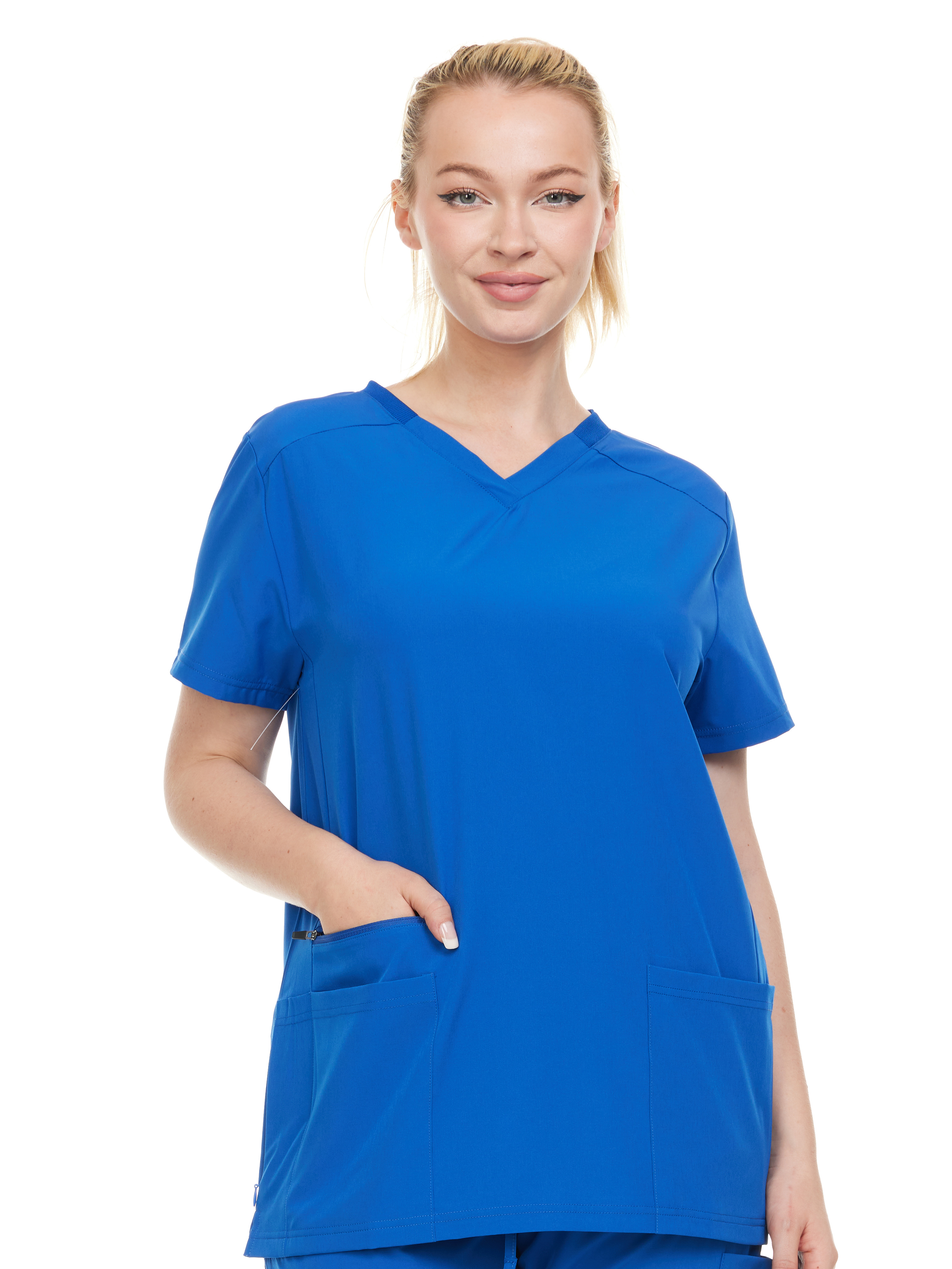 HEAL+WEAR Modern Women's V-Neck Scrub Top – Breathable 4-Way Stretch with Multi-Pocket Utility Design