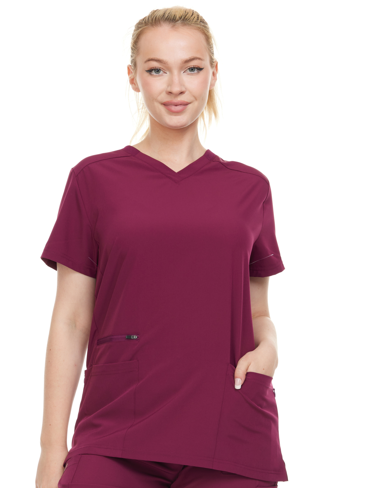 HEAL+WEAR Modern Women's V-Neck Scrub Top – Breathable 4-Way Stretch with Multi-Pocket Utility Design