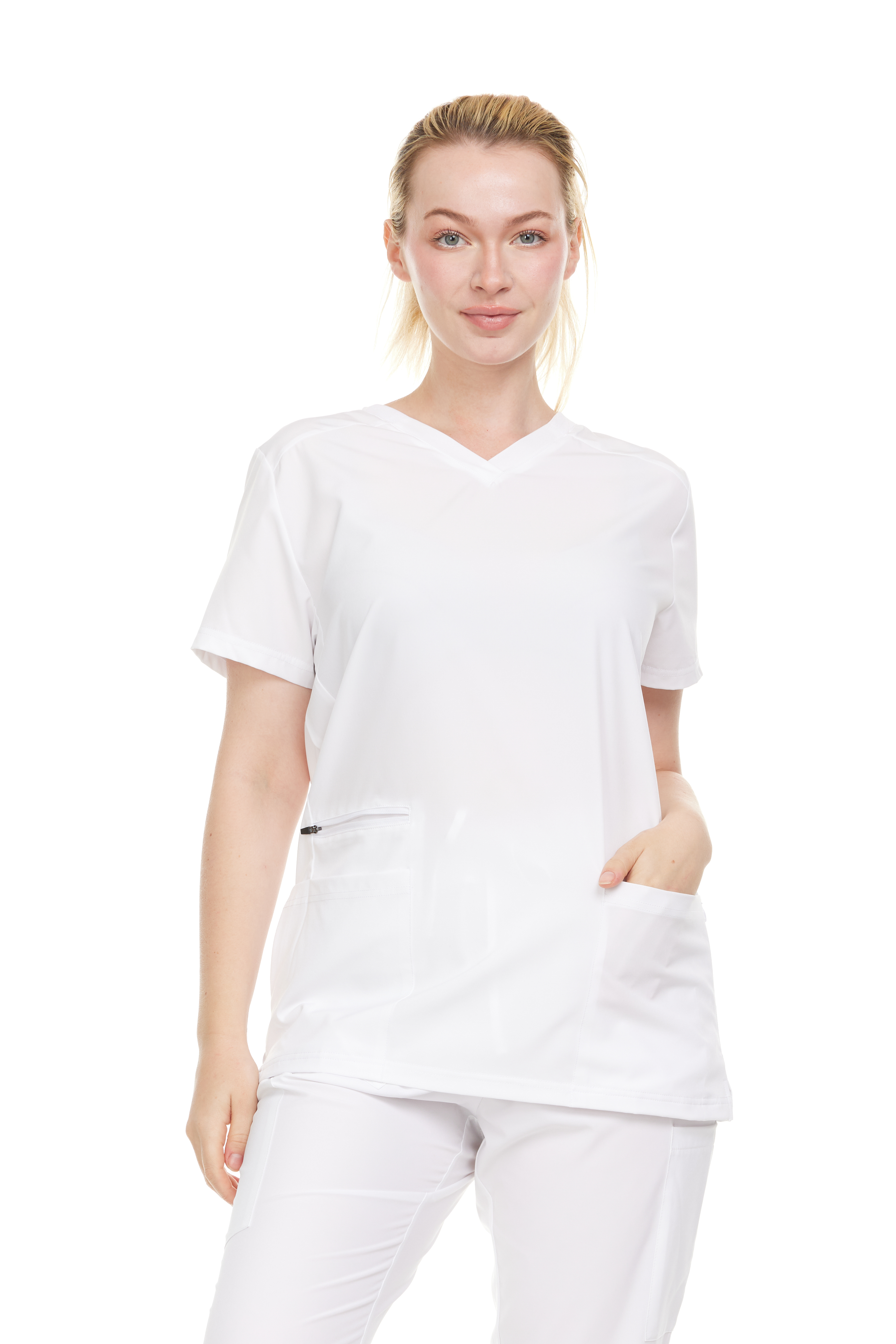 HEAL+WEAR Modern Women's V-Neck Scrub Top – Breathable 4-Way Stretch with Multi-Pocket Utility Design