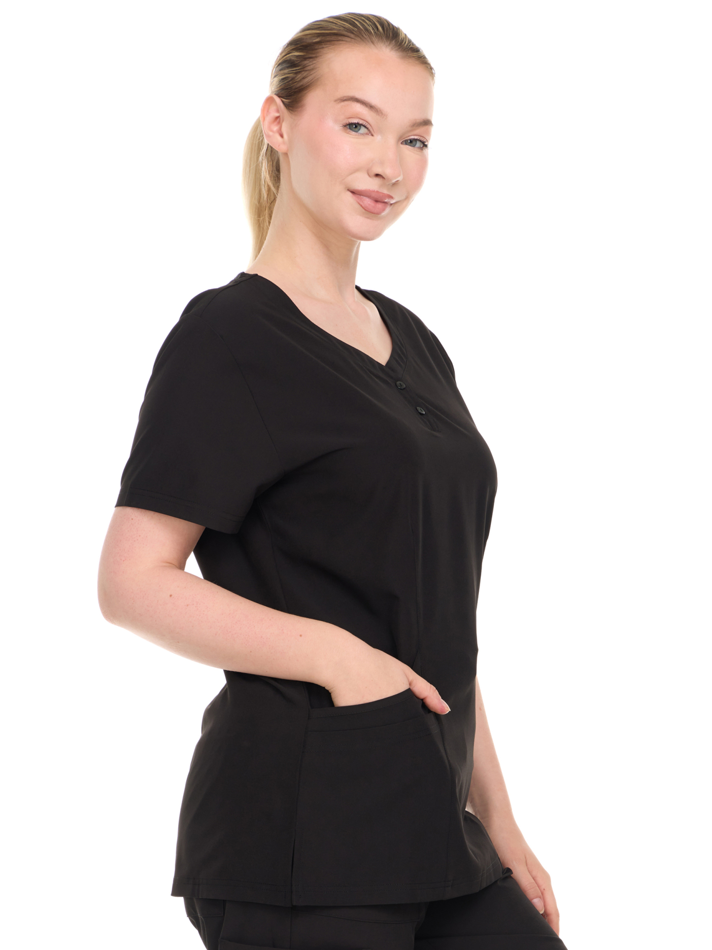 HEAL+WEAR Women's V-Neck Scrub Top – 4-Way Stretch - Soft Stretch Medical Uniform Shirt with 2 Pockets, Classic Fit Nurse Workwear