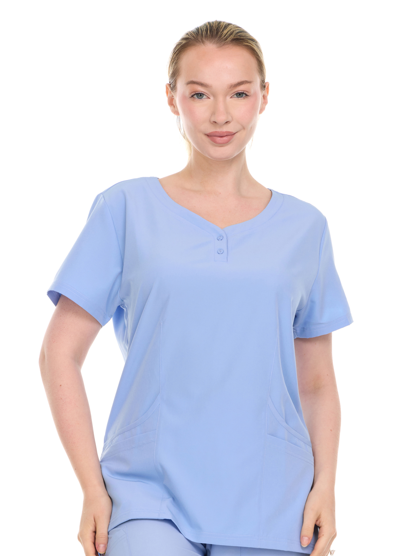 HEAL+WEAR Women's V-Neck Scrub Top – 4-Way Stretch - Soft Stretch Medical Uniform Shirt with 2 Pockets, Classic Fit Nurse Workwear