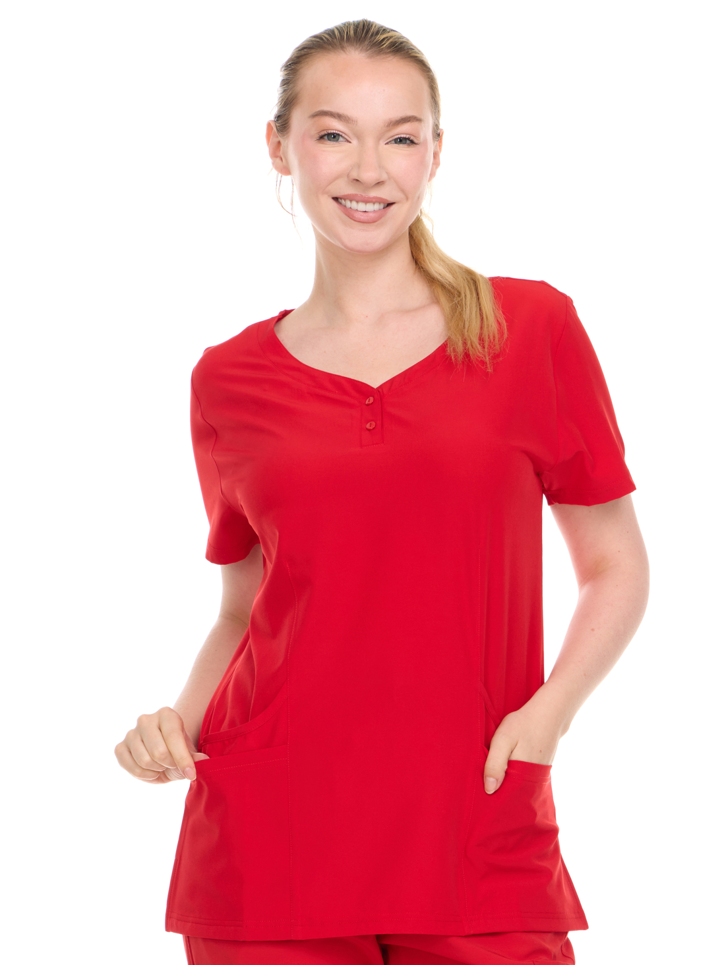HEAL+WEAR Women's V-Neck Scrub Top – 4-Way Stretch - Soft Stretch Medical Uniform Shirt with 2 Pockets, Classic Fit Nurse Workwear