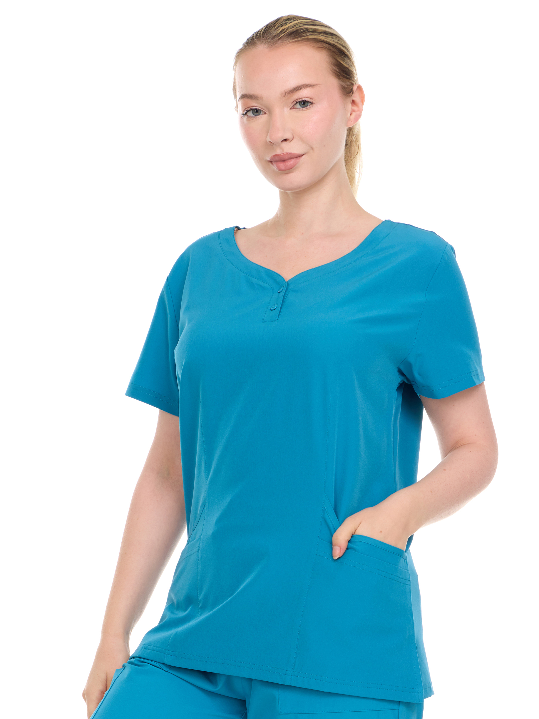HEAL+WEAR Women's V-Neck Scrub Top – 4-Way Stretch - Soft Stretch Medical Uniform Shirt with 2 Pockets, Classic Fit Nurse Workwear