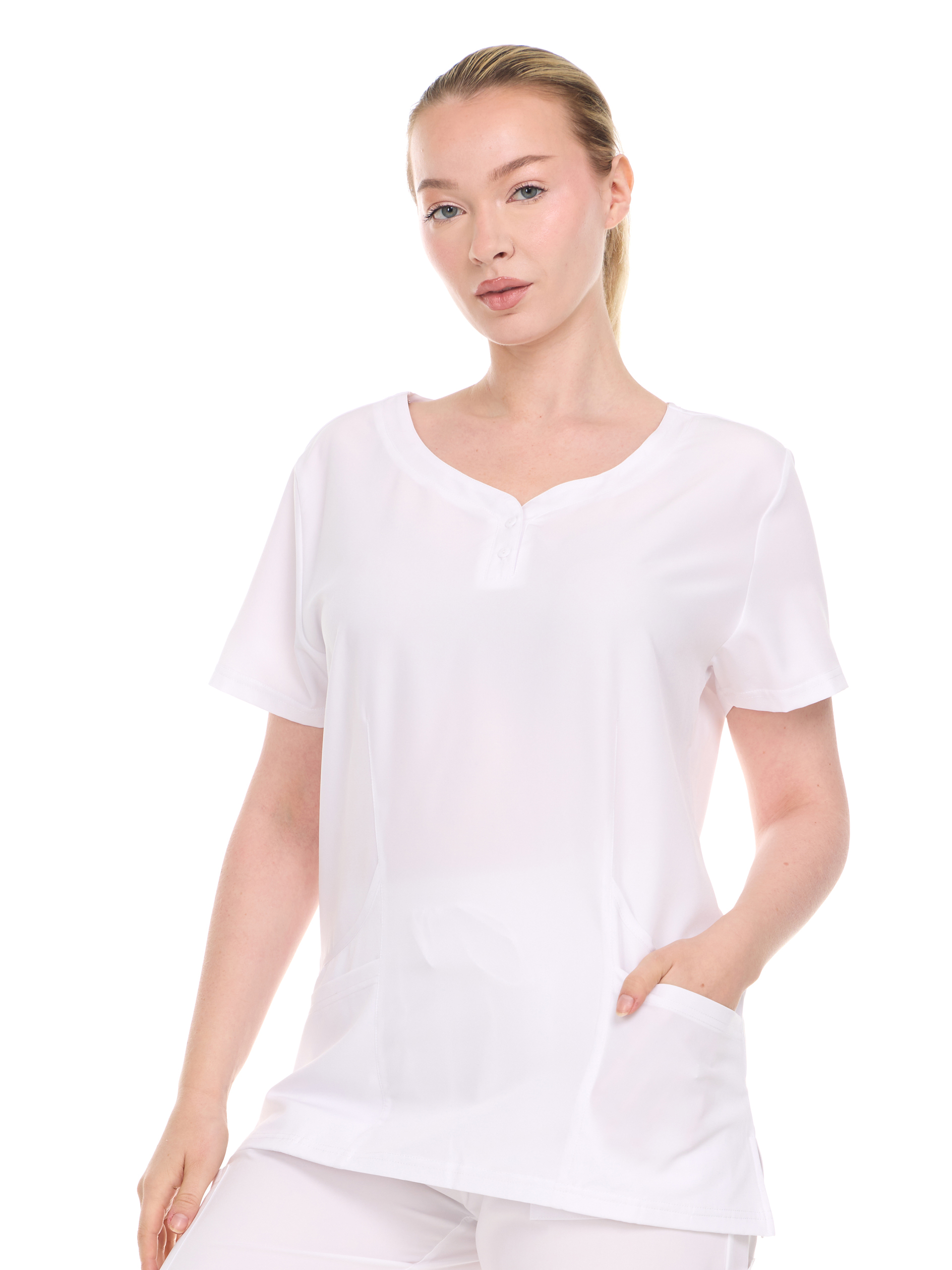 HEAL+WEAR Women's V-Neck Scrub Top – 4-Way Stretch - Soft Stretch Medical Uniform Shirt with 2 Pockets, Classic Fit Nurse Workwear