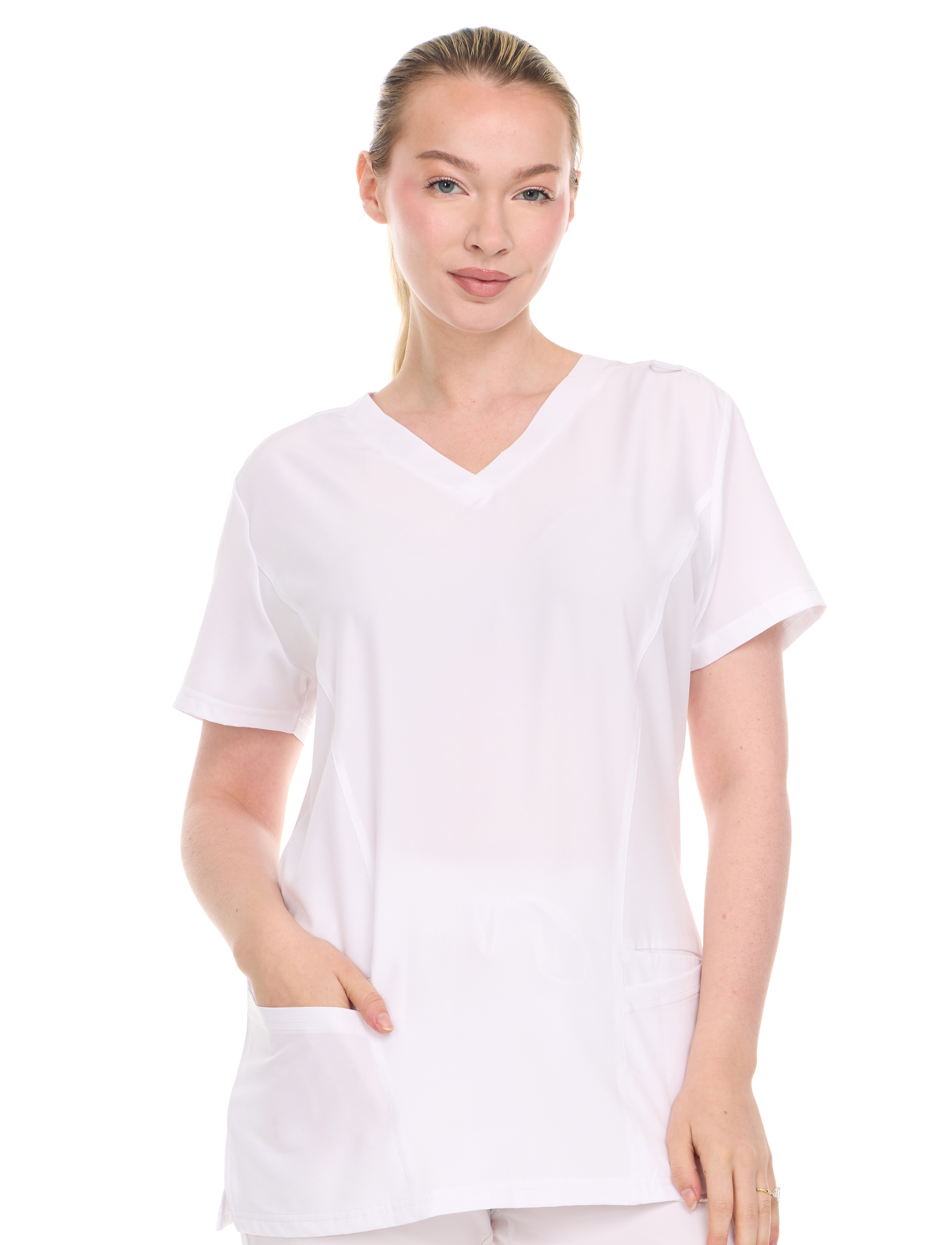 HEAL+WEAR Womens V-Neck Scrub Top with Utility Pockets – Soft Stretch Nursing Uniform Shirt for Healthcare Workers - 4-Way Stretch