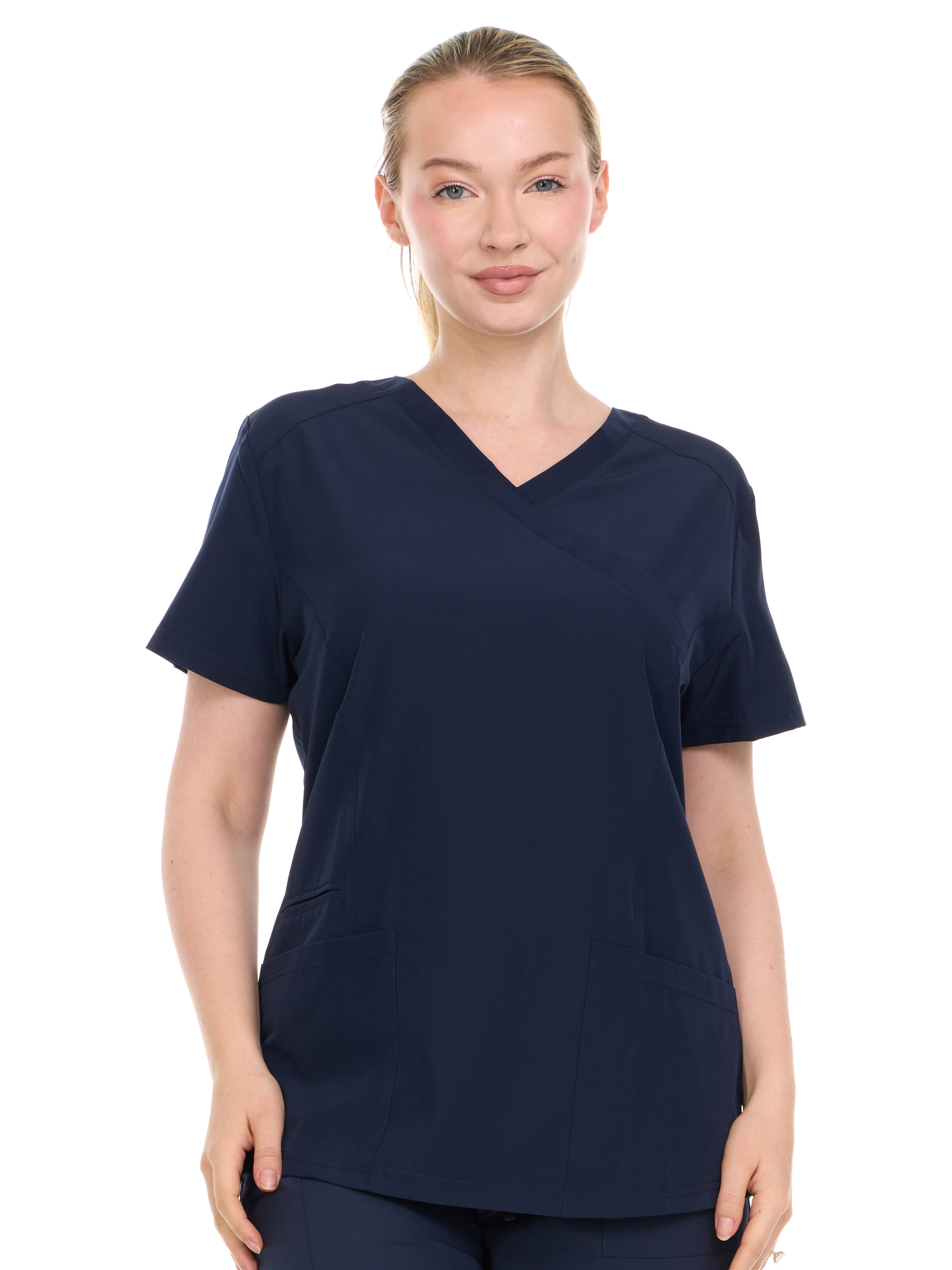 HEAL+WEAR Womens Stretch V-Neck Scrub Top – 4-Way Stretch - Lightweight Medical Uniform Shirt with 2 Utility Pockets DDT053