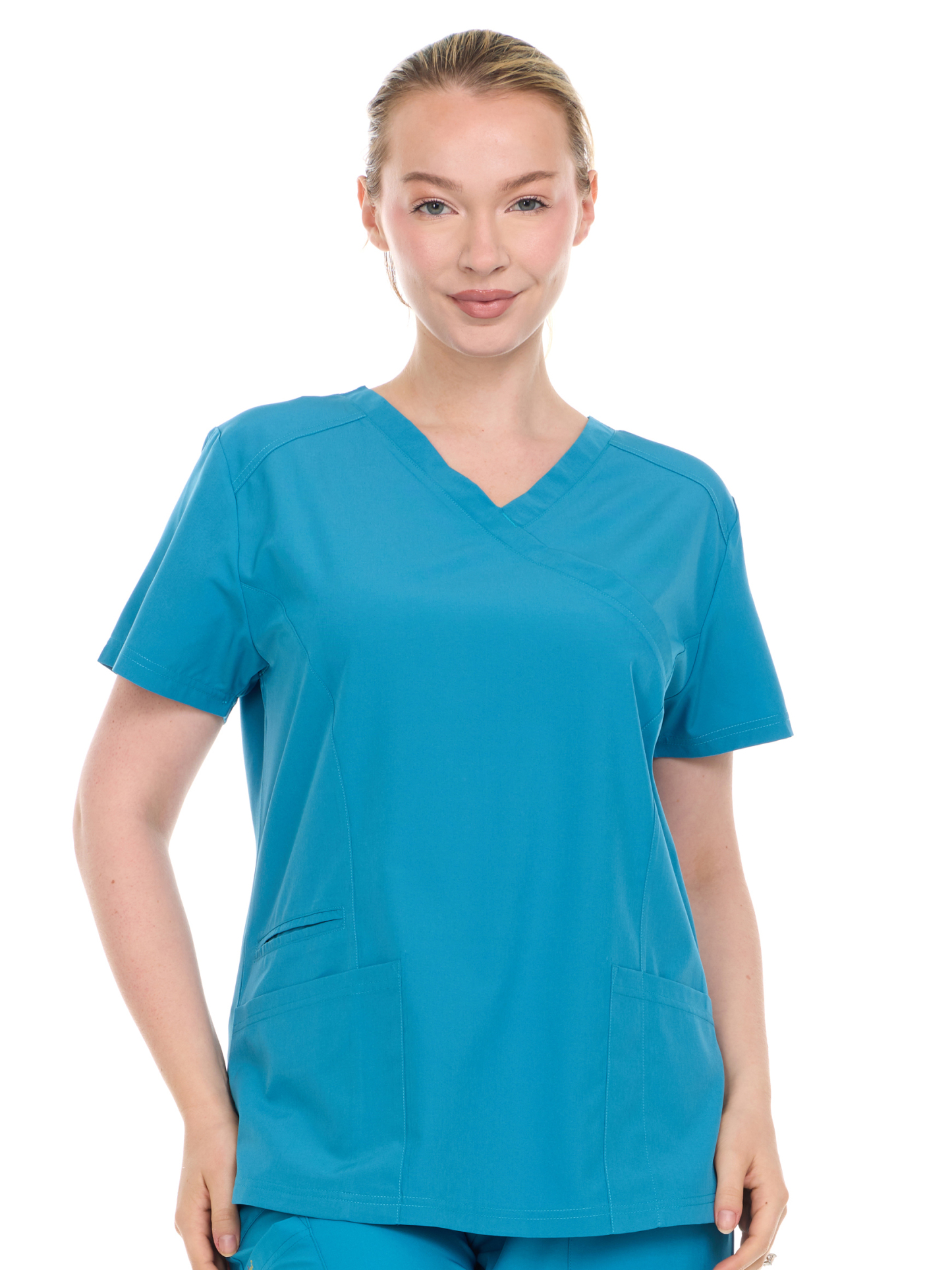 HEAL+WEAR Womens Stretch V-Neck Scrub Top – 4-Way Stretch - Lightweight Medical Uniform Shirt with 2 Utility Pockets DDT053