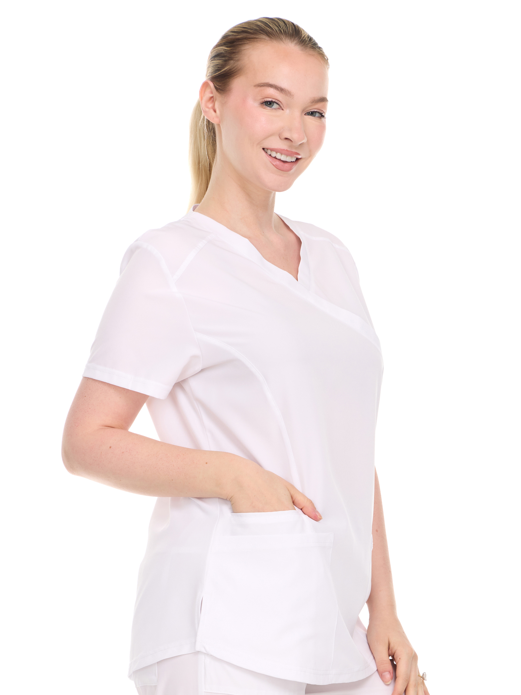 HEAL+WEAR Womens Stretch V-Neck Scrub Top – 4-Way Stretch - Lightweight Medical Uniform Shirt with 2 Utility Pockets DDT053