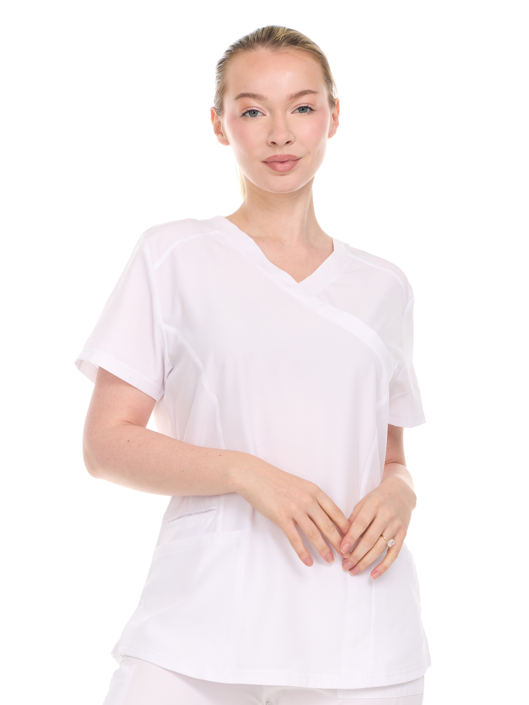 HEAL+WEAR Womens Stretch V-Neck Scrub Top – 4-Way Stretch - Lightweight Medical Uniform Shirt with 2 Utility Pockets DDT053