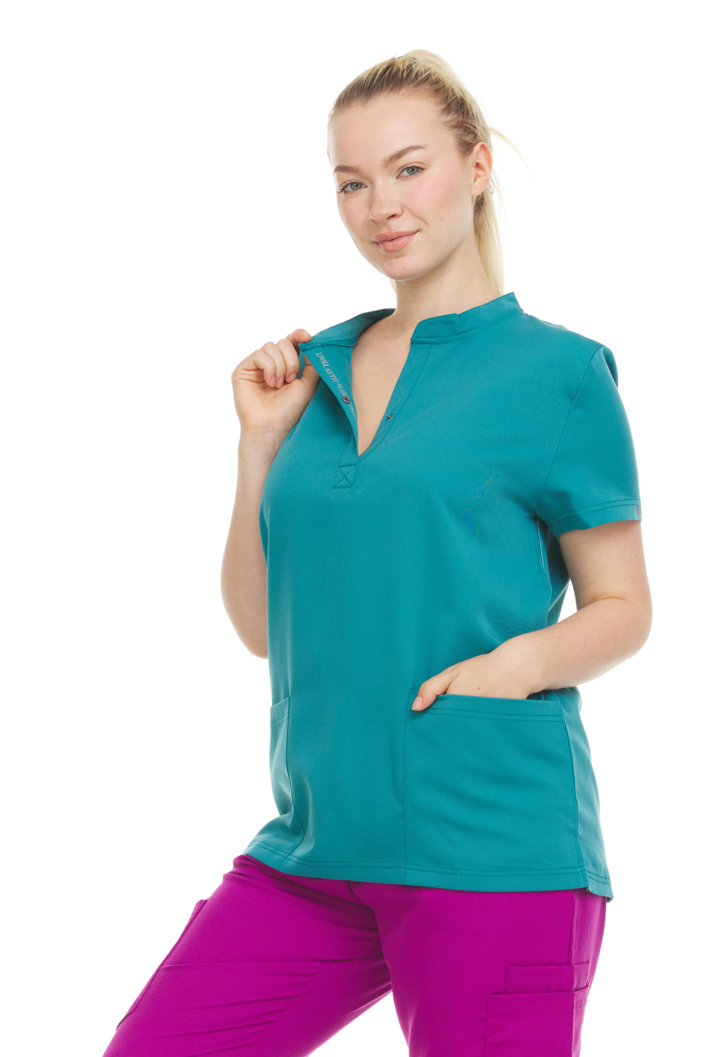 HEAL+WEAR Women's Stretch Mandarin Collar Scrub Top – Lightweight, Soft Touch, Moisture-Wicking, Multiple Colors ET2001