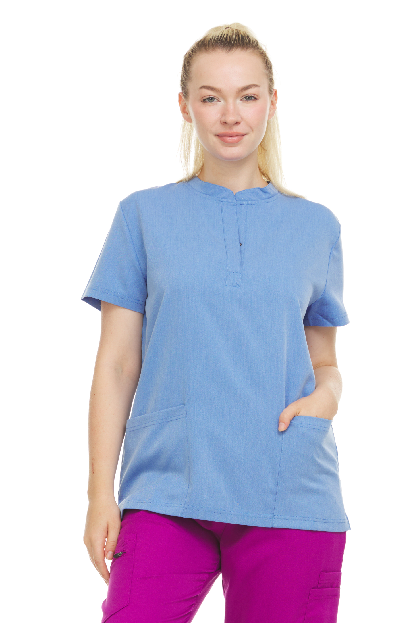 HEAL+WEAR Women's Stretch Mandarin Collar Scrub Top – Lightweight, Soft Touch, Moisture-Wicking, Multiple Colors ET2001