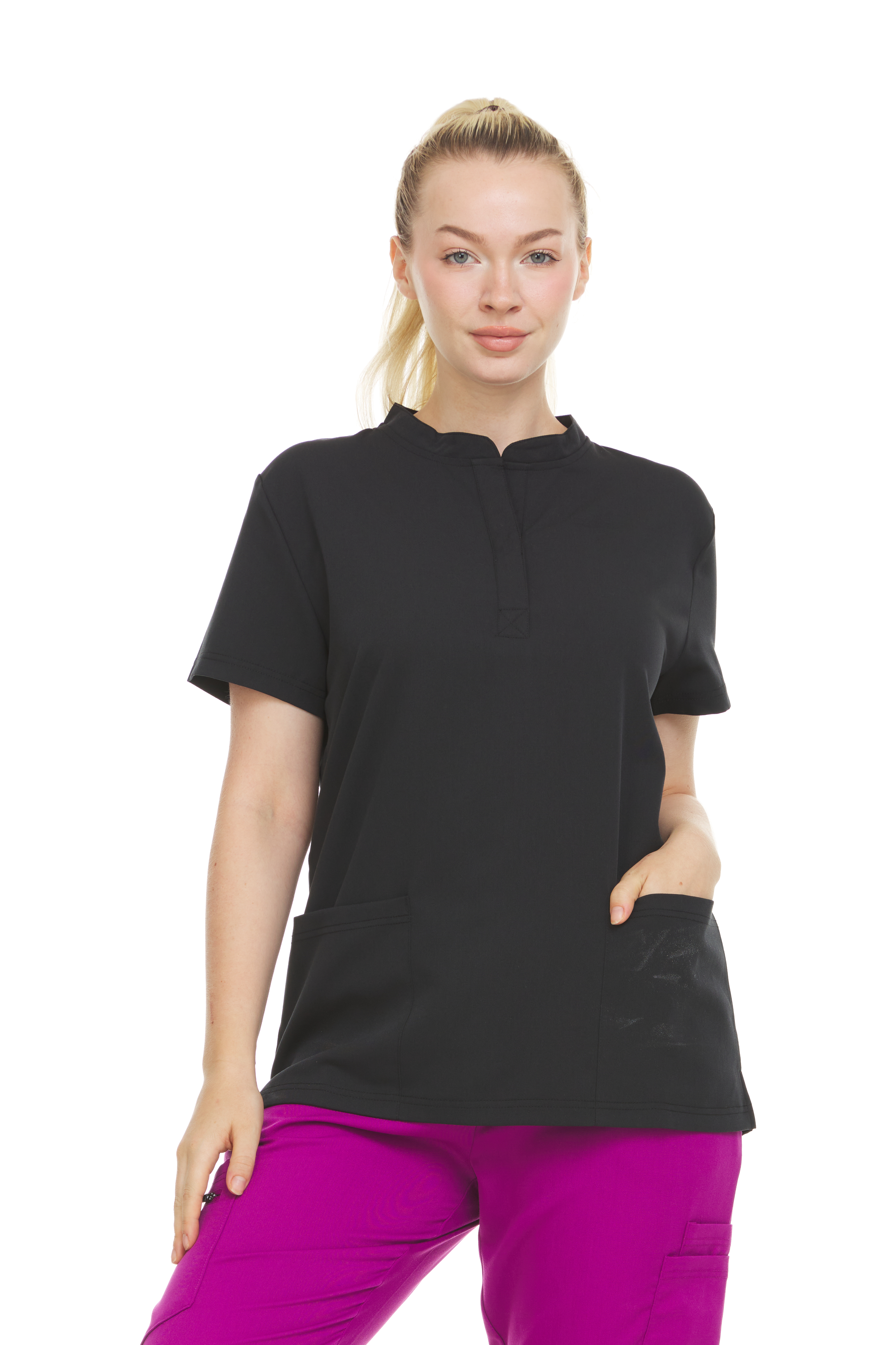 HEAL+WEAR Women’s Stretch Scrub Top – Moisture-Wicking, Wrinkle-Resistant,Soft Fabric with Modern Snap Neckline – Available in Multiple Colors ET2010