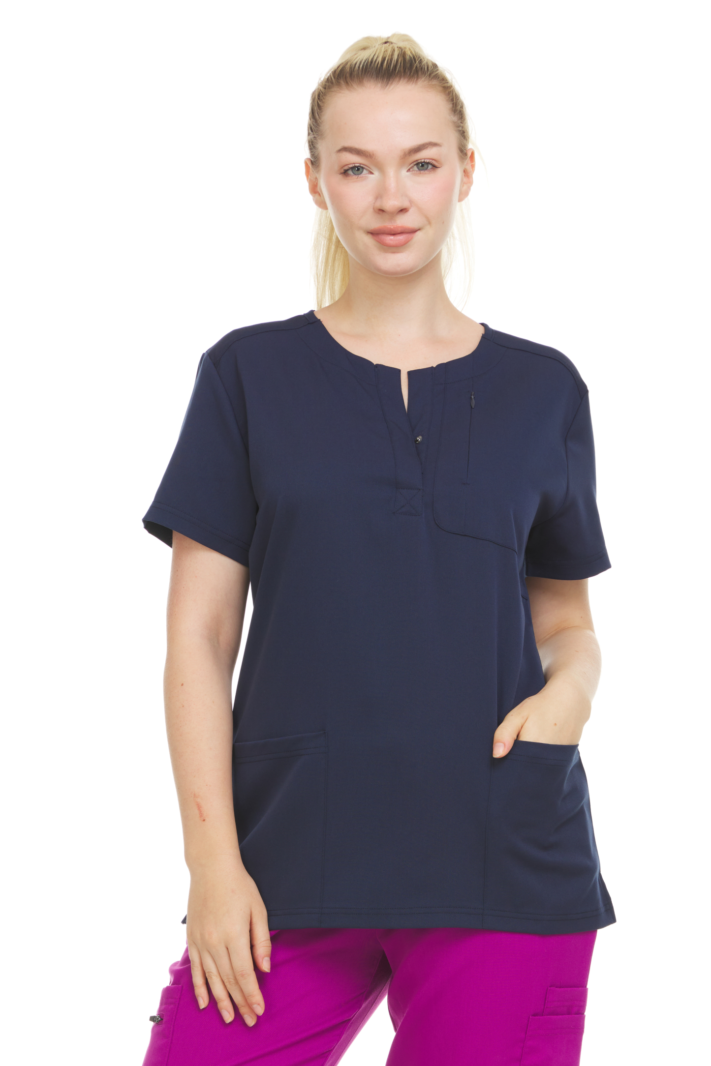 HEAL+WEAR Women’s Stretch Scrub Top – Moisture-Wicking, Wrinkle-Resistant,Soft Fabric with Modern Snap Neckline – Available in Multiple Colors ET2010