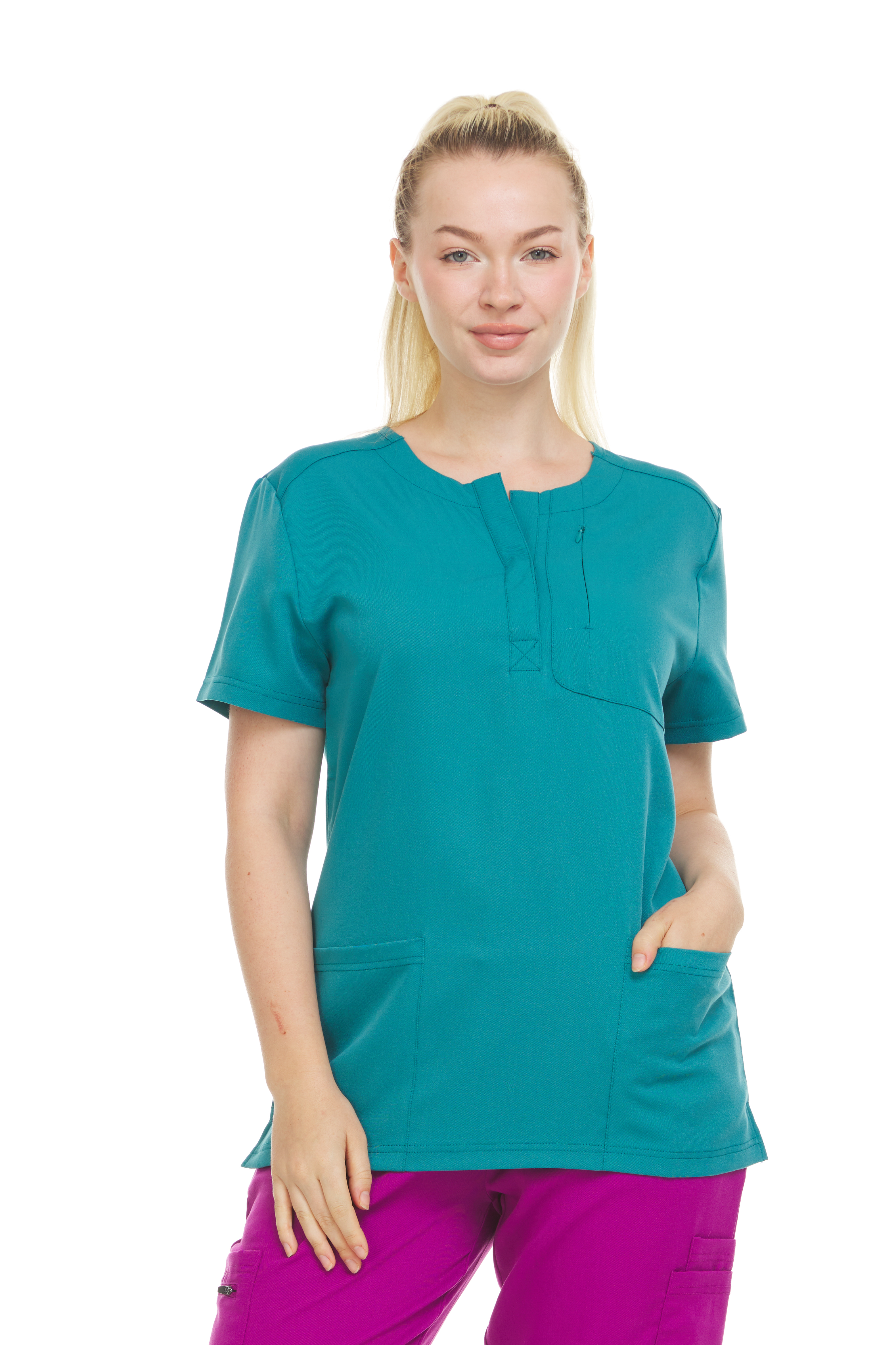 HEAL+WEAR Women’s Stretch Scrub Top – Moisture-Wicking, Wrinkle-Resistant,Soft Fabric with Modern Snap Neckline – Available in Multiple Colors ET2010