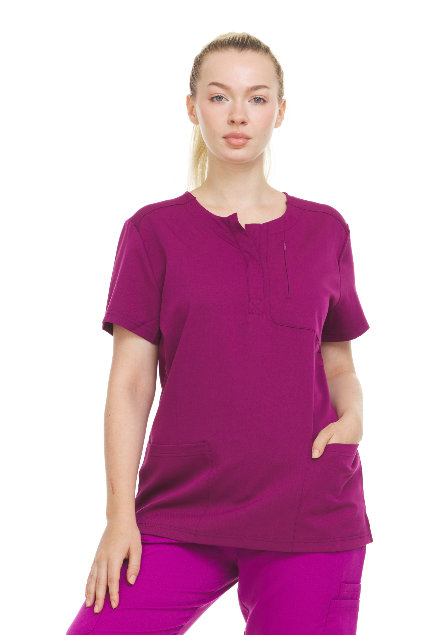 HEAL+WEAR Women’s Stretch Scrub Top – Moisture-Wicking, Wrinkle-Resistant,Soft Fabric with Modern Snap Neckline – Available in Multiple Colors ET2010