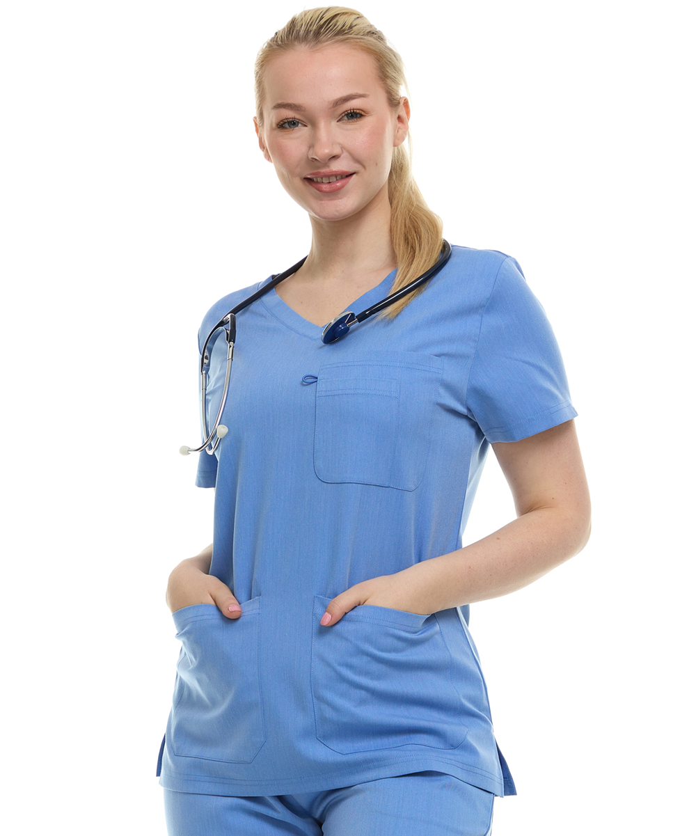 HEAL+WEAR Women's V-Neck Scrub Top , Triple Pocket Design, Wrinkle-Resistant, Breathable Fabric – Multiple Colors Available ET2016