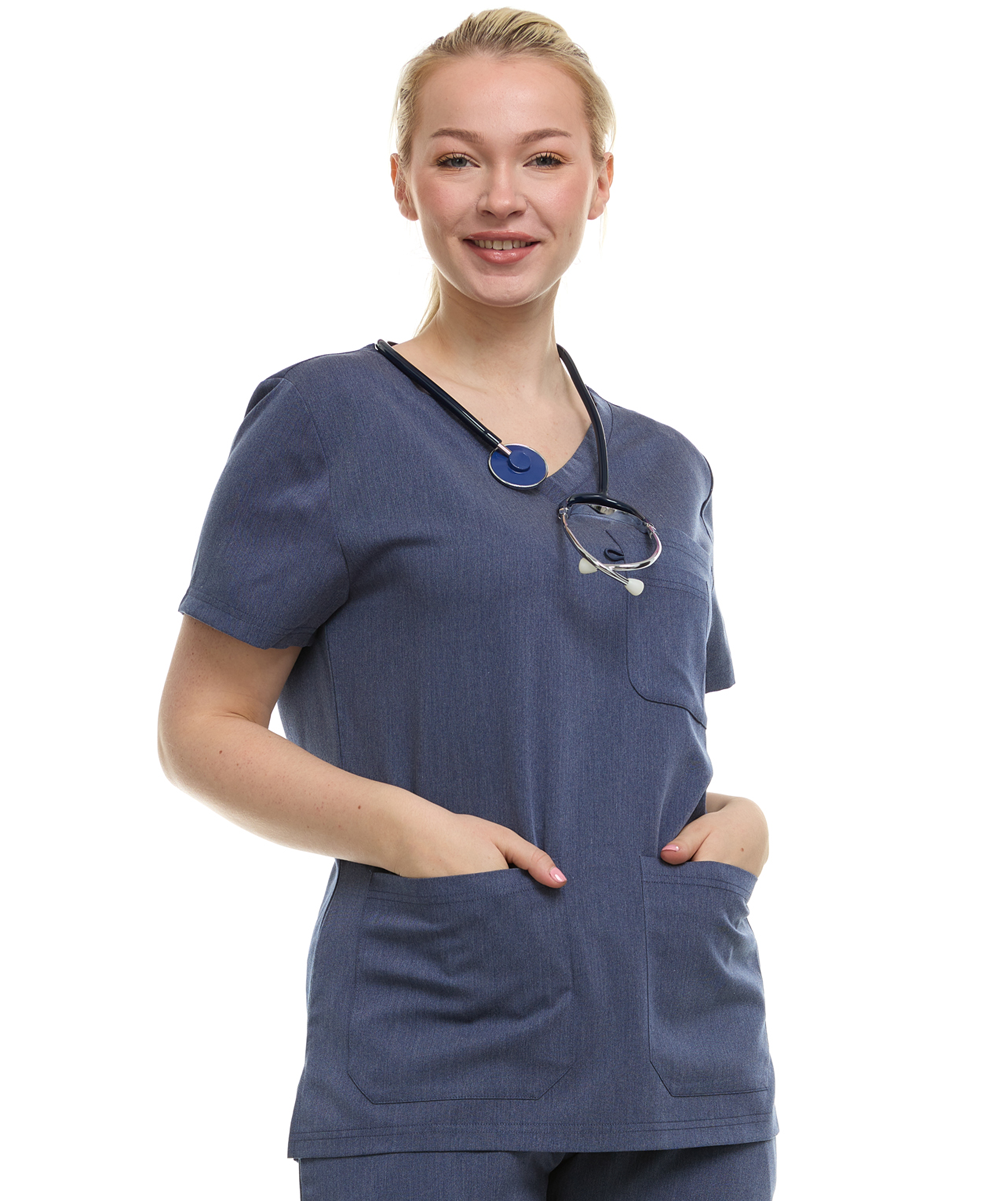 HEAL+WEAR Women's V-Neck Scrub Top , Triple Pocket Design, Wrinkle-Resistant, Breathable Fabric – Multiple Colors Available ET2016