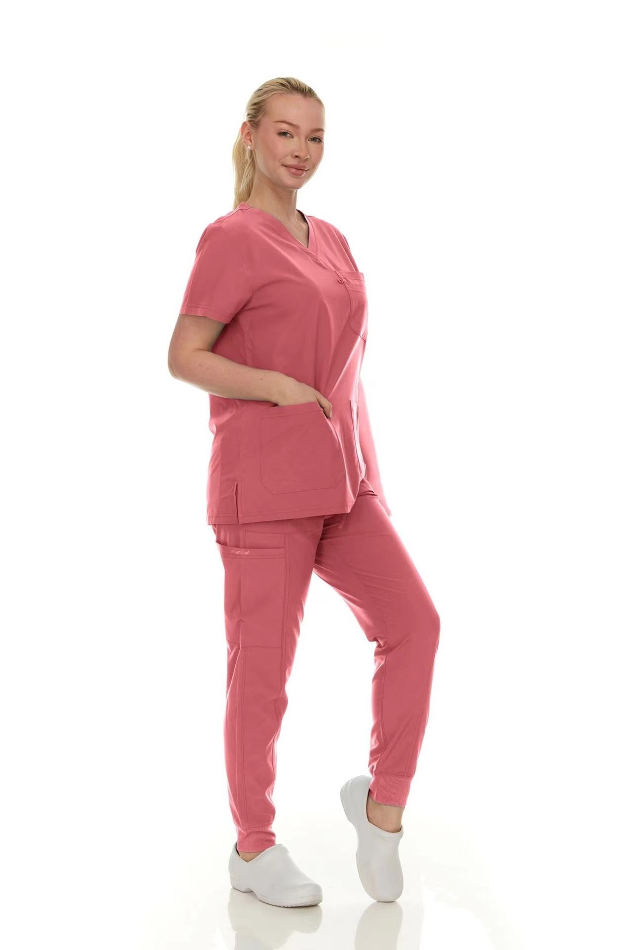  Scrubs for Women Set - V-Neck Top & Cargo Pants with Pockets - Cotton Fabric