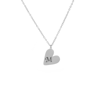 Simple Custom Engraved Letter Necklace in Heart Shape