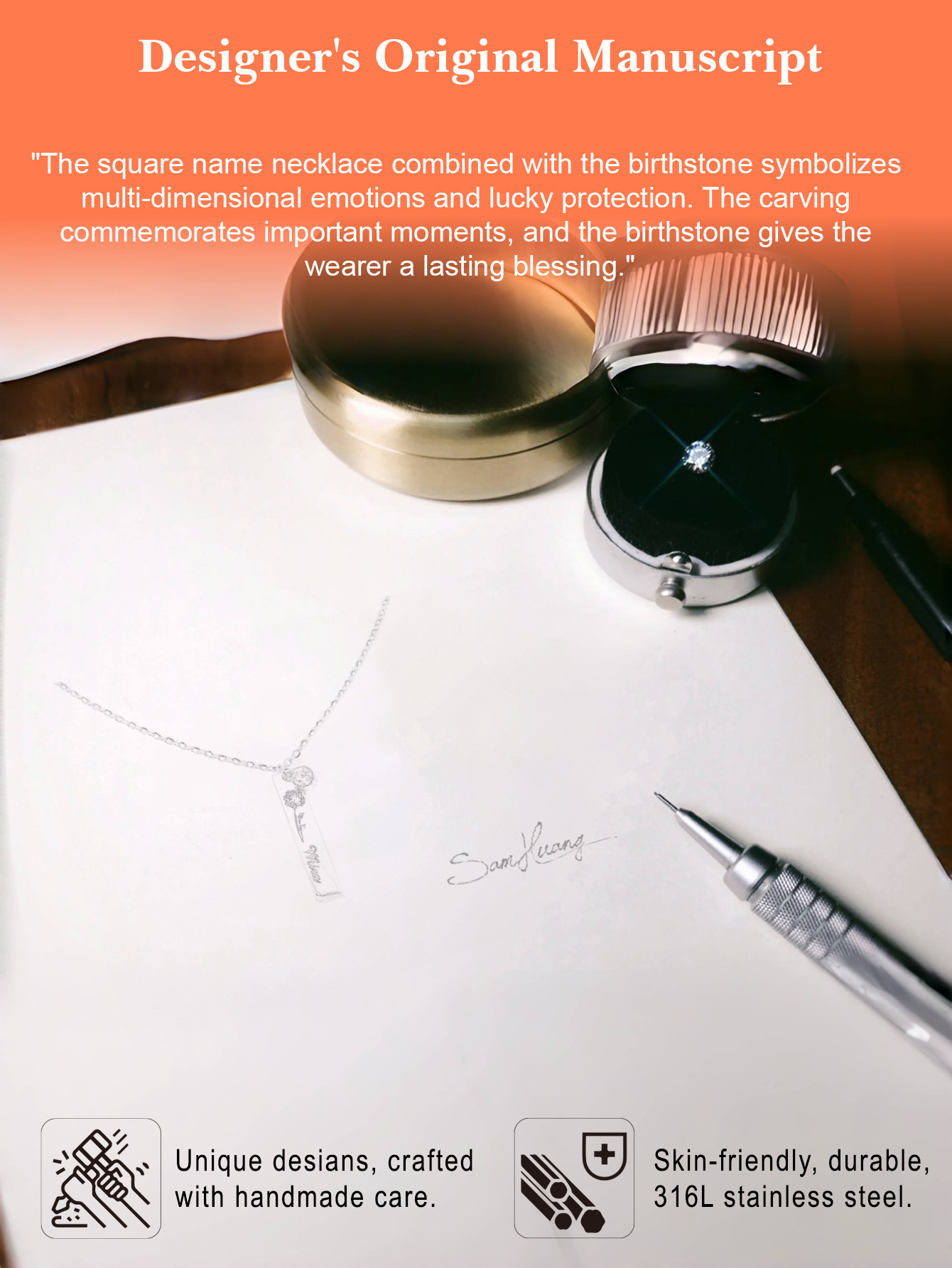 Custom Necklace with Long-shaped Bouquets of Birth Flowers  Names and Birthstones