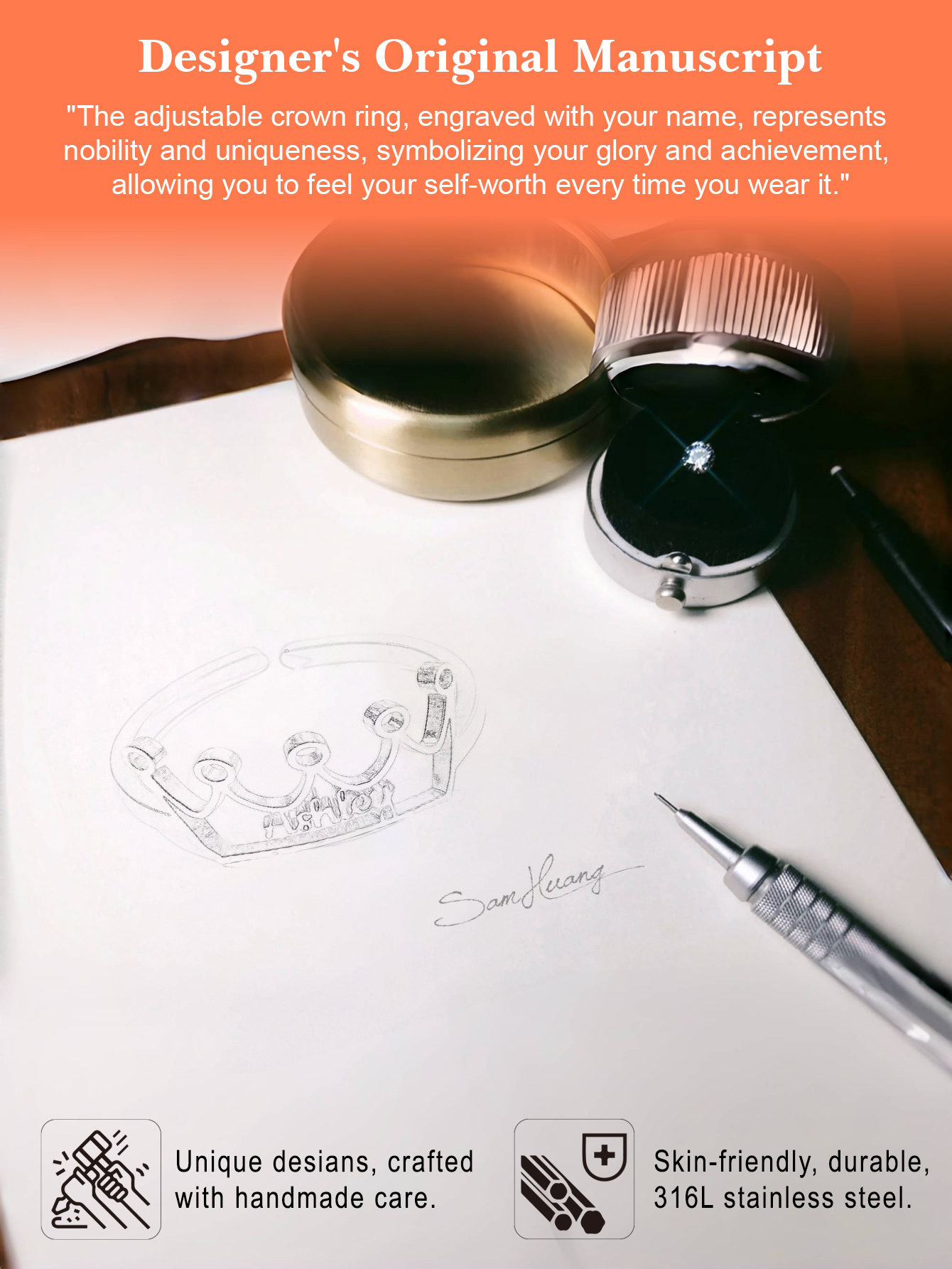 Custom Crown shaped Name Rings