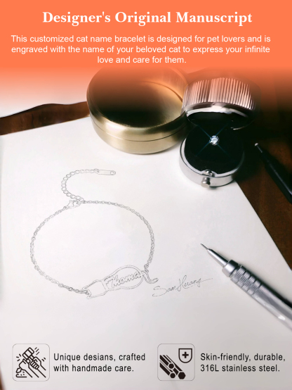 Custom Name Bracelets and Anklein of Cat Shaped Gift for Pet Lovers