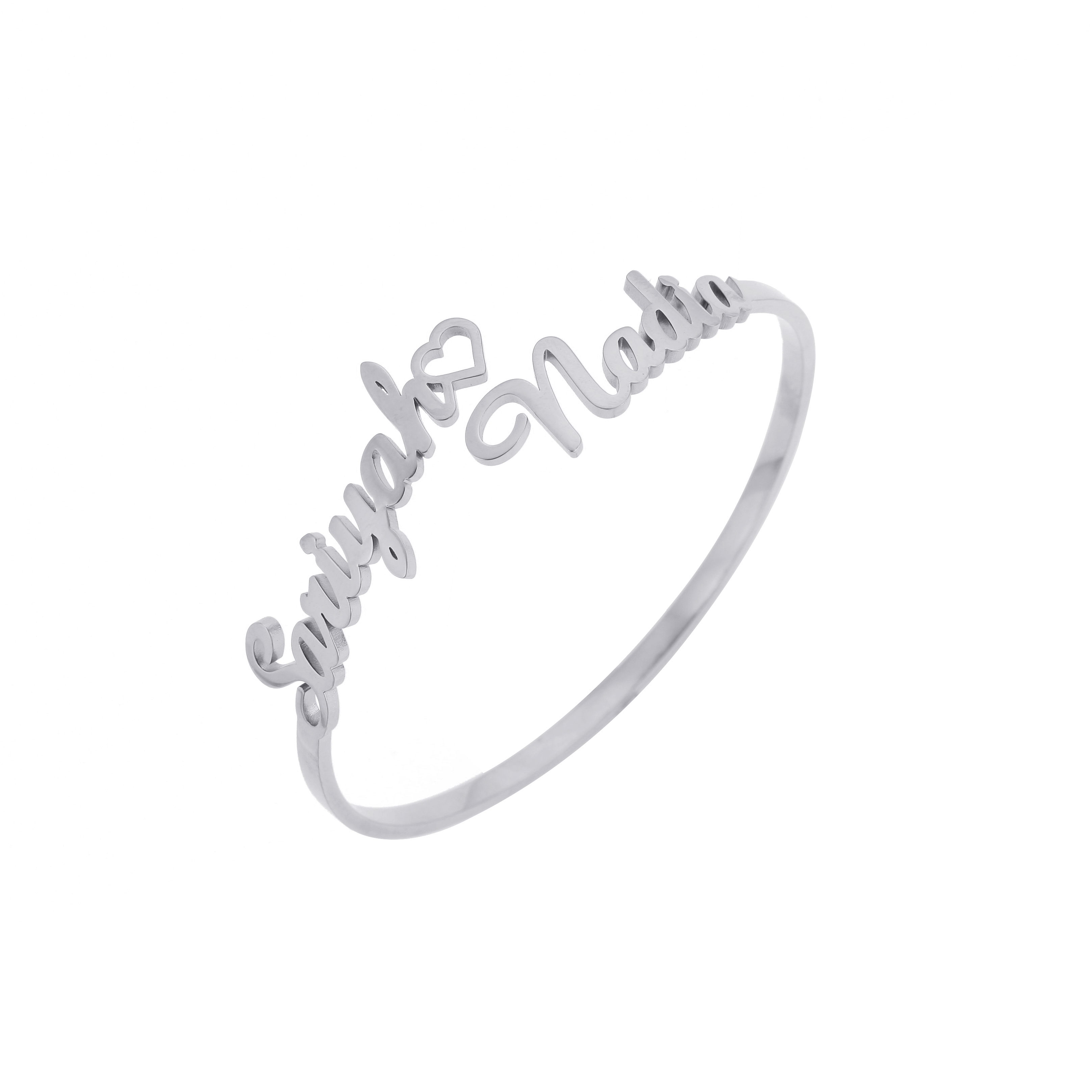 Custom Double Name Bracelet with Heart Design