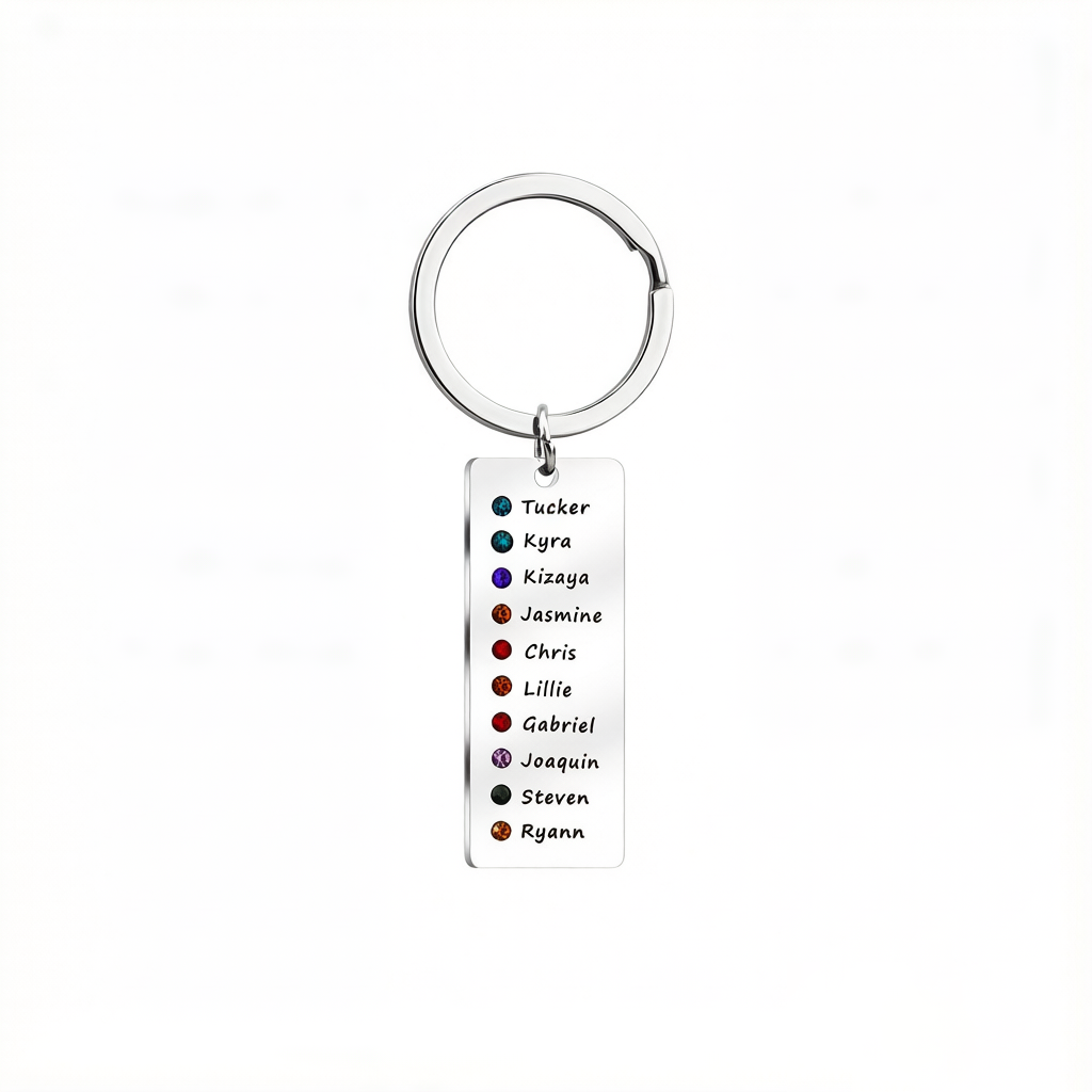 Custom 1-10 Names Birthstone Nameplate Keychains