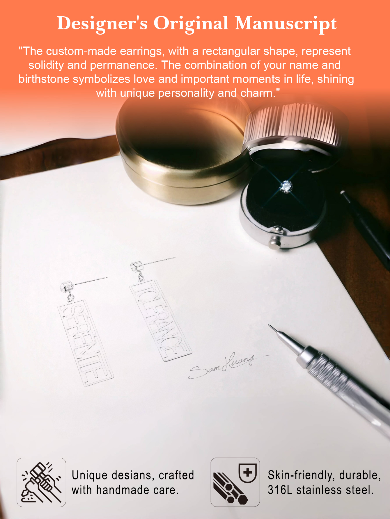 [Copy] Personalized Name Birthstone Earrings with Pentagram Shape