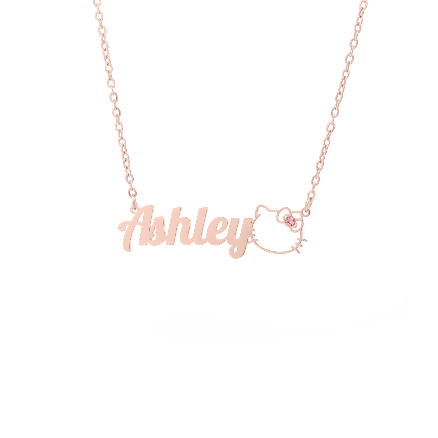 Custom Name and Birthstone Necklace with Hello Kitty Element
