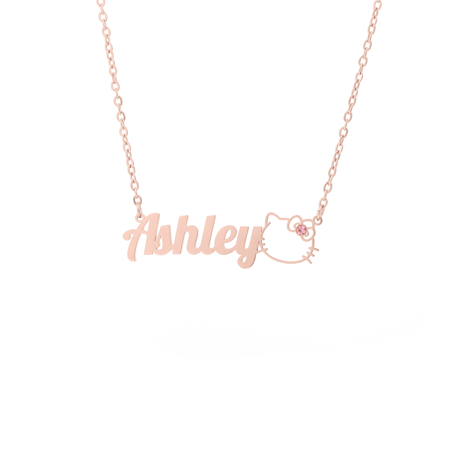 Custom Name and Birthstone Necklace with Hello Kitty Element