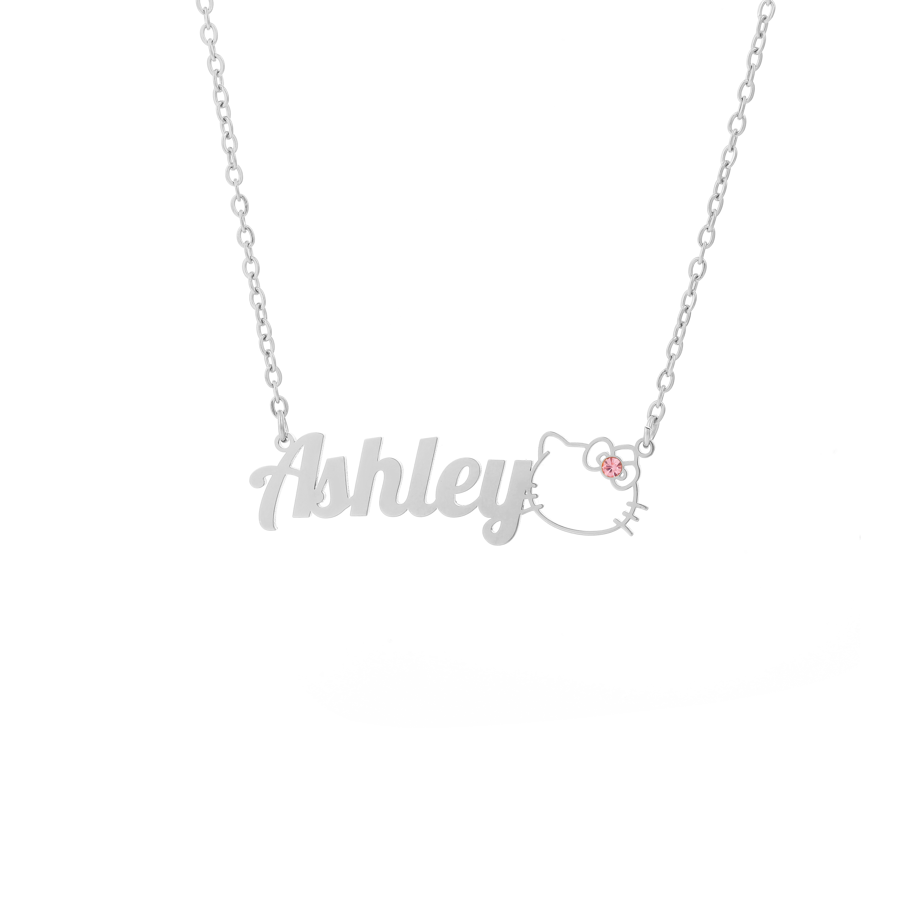 Custom Name and Birthstone Necklace with Hello Kitty Element