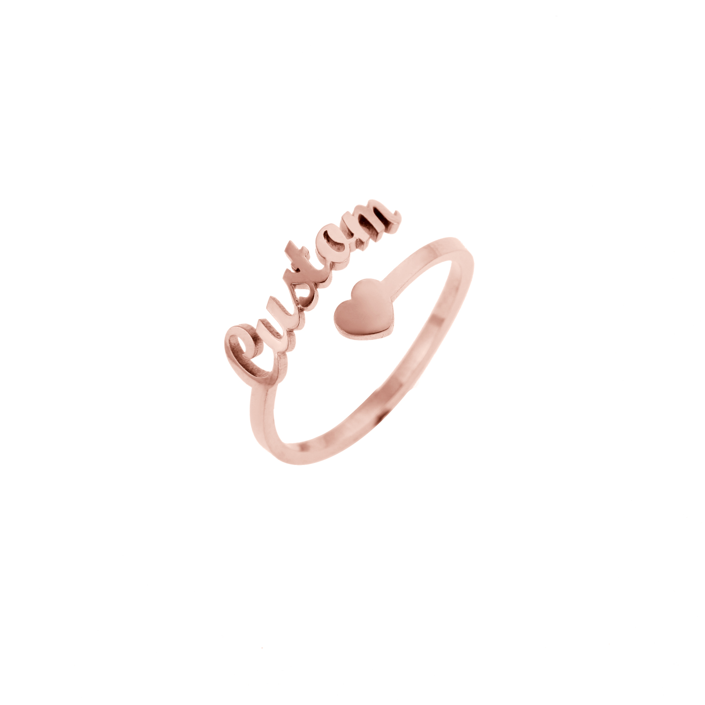Custom Single Name Ring with Heart-shaped Open Design