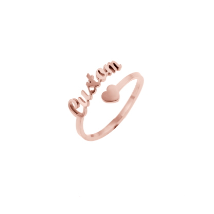 Custom Single Name Ring with Heart-shaped Open Design